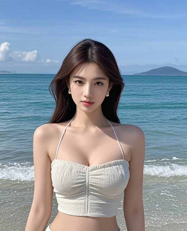 海浪在礁石上碎成珍珠，她赤脚踏浪的瞬间美成慢镜头