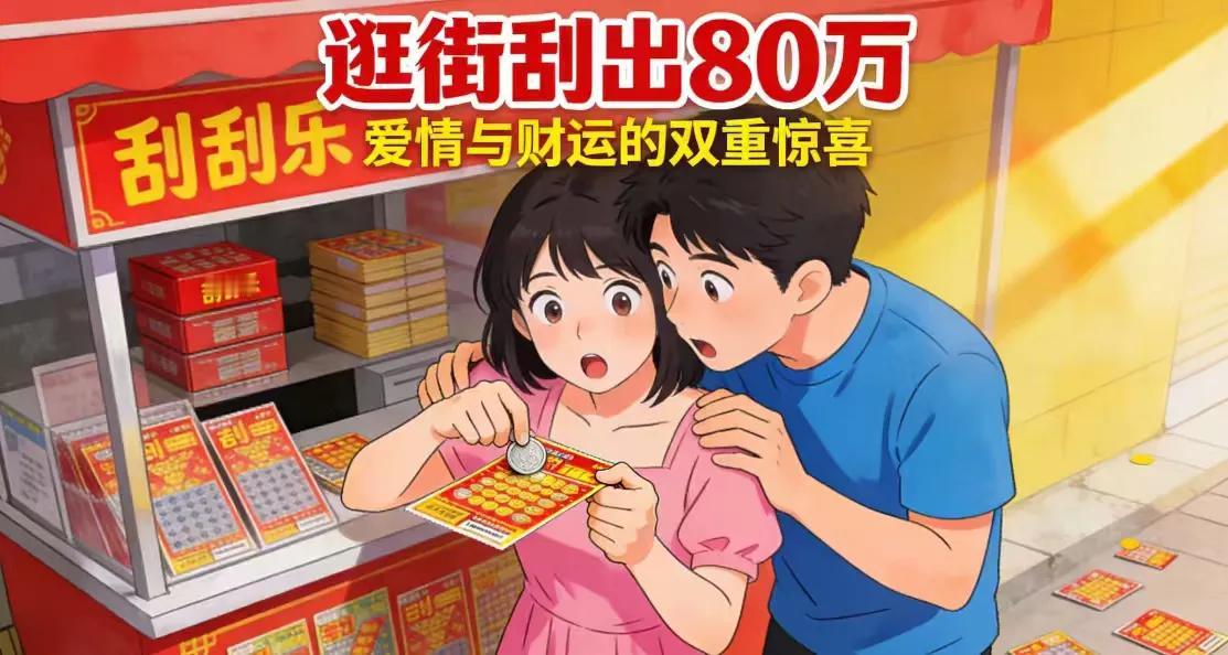 陪女友逛街买刮刮乐，最后一秒刮出80万大奖：爱情与财运的双重惊喜刮开彩票涂层
