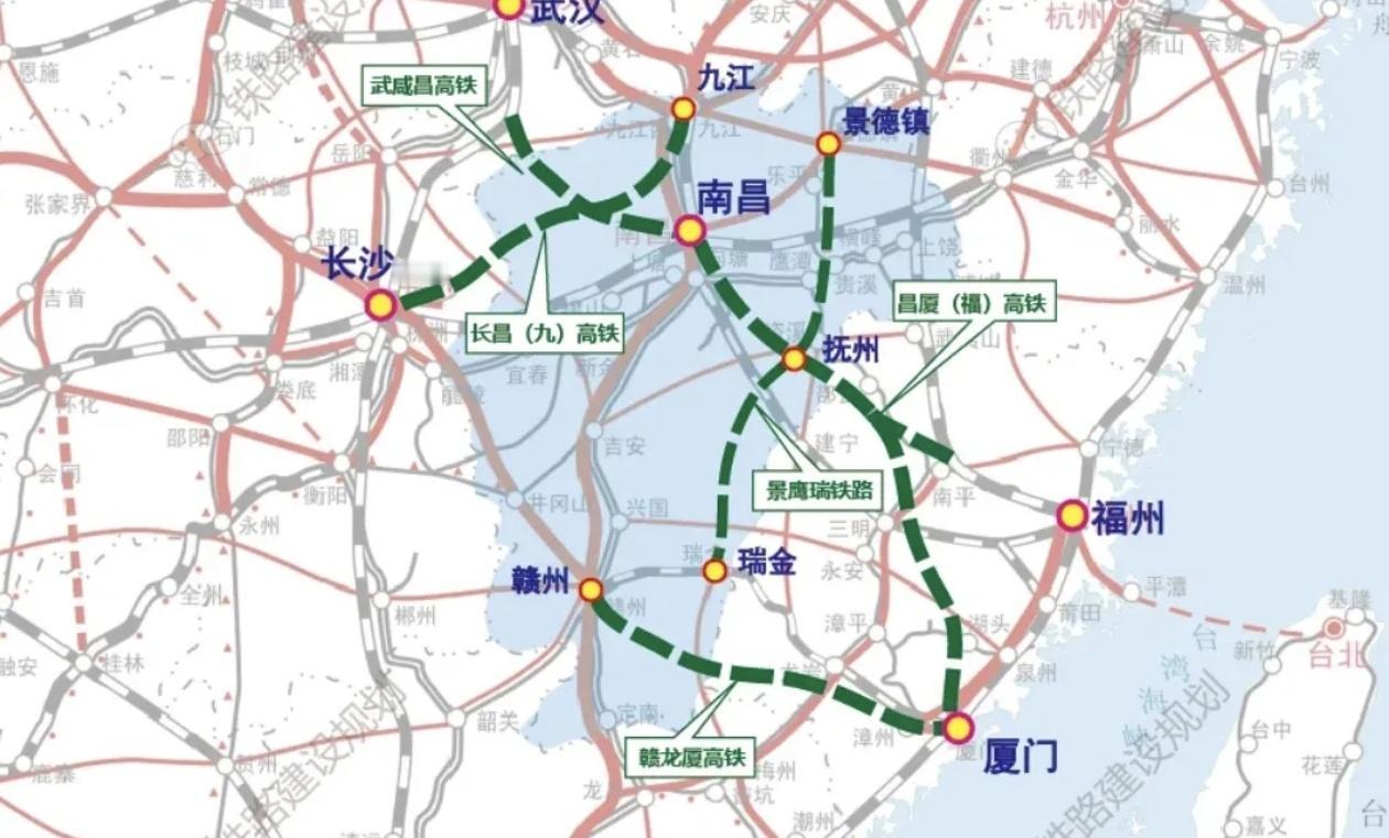 江西力推景鹰瑞、昌厦（福）高铁，补齐赣东短板；安徽推进合宿、南信合、阜黄高铁，加