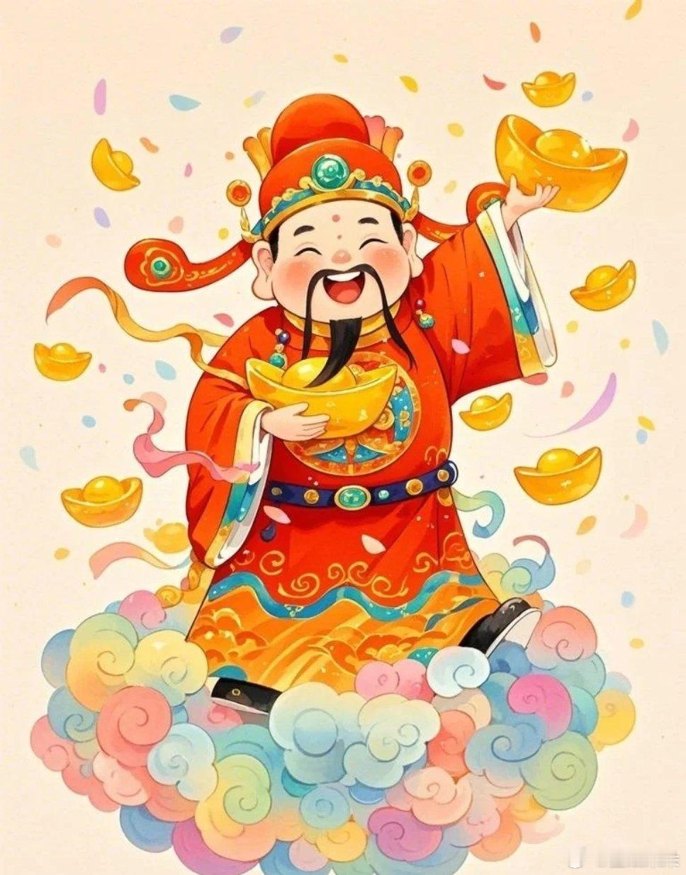 蛇年吉祥脚踏七彩祥云财神爷携财送福壁纸～接！财源滚滚💰事事顺意🍅