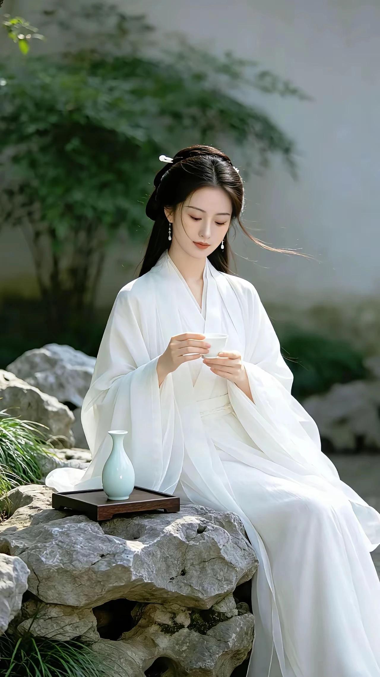 白衣女子瑶台来，凌波微步显风采。献一盏琼浆玉液，洒向人间都是爱。
