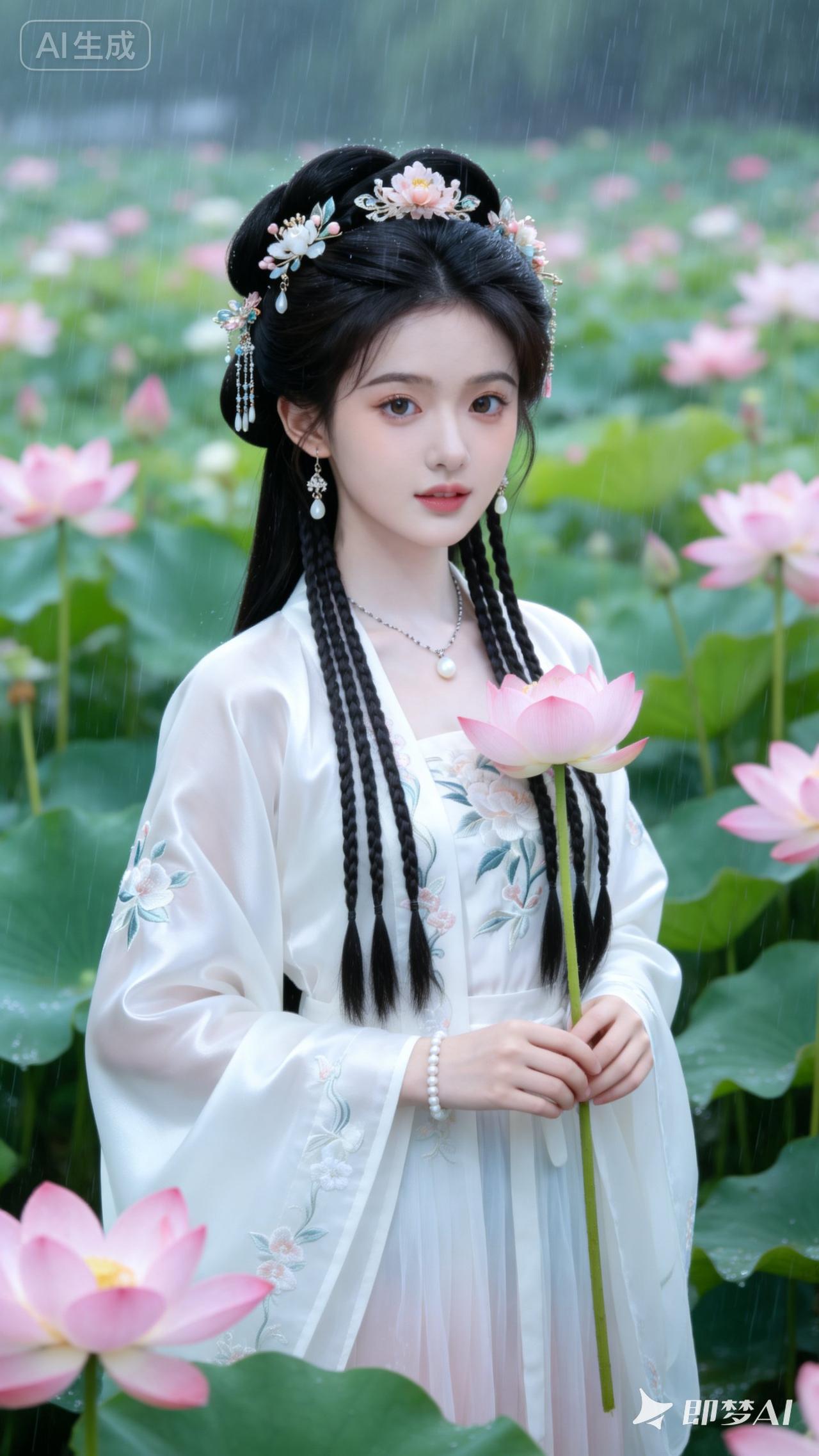 这姑娘在荷塘里赏花，好美！