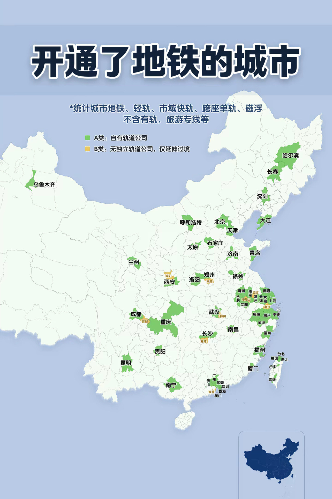 开通了地铁的城市
