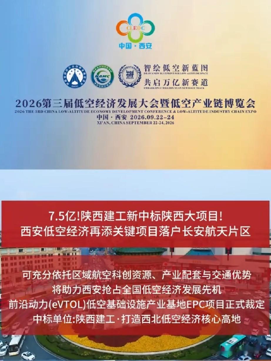大手笔！7.45亿项目落地西安，低空经济要起飞了西安又迎来超大产业项目！总投