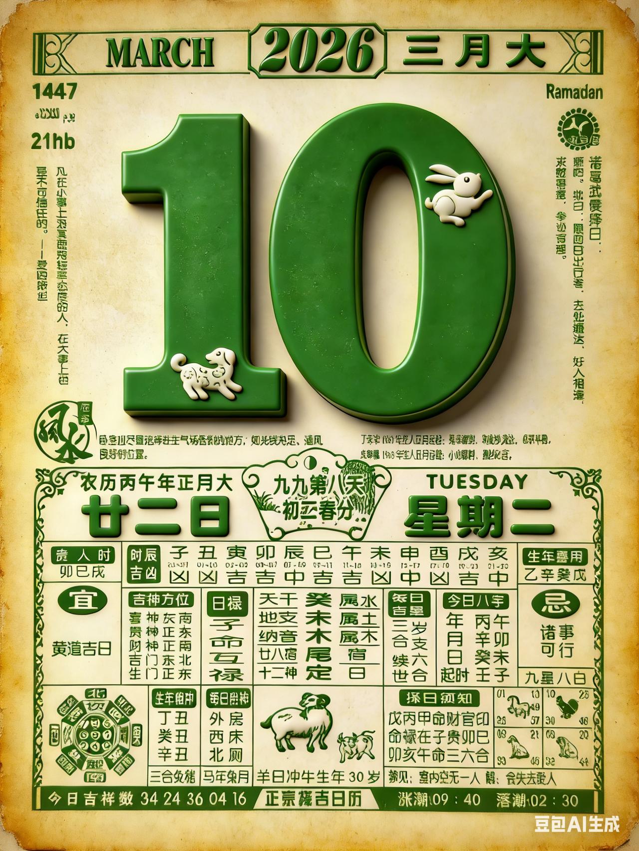 这张2026年3月10日（农历正月廿二）的黄历，用最接地气的大白话给你拆解一下，