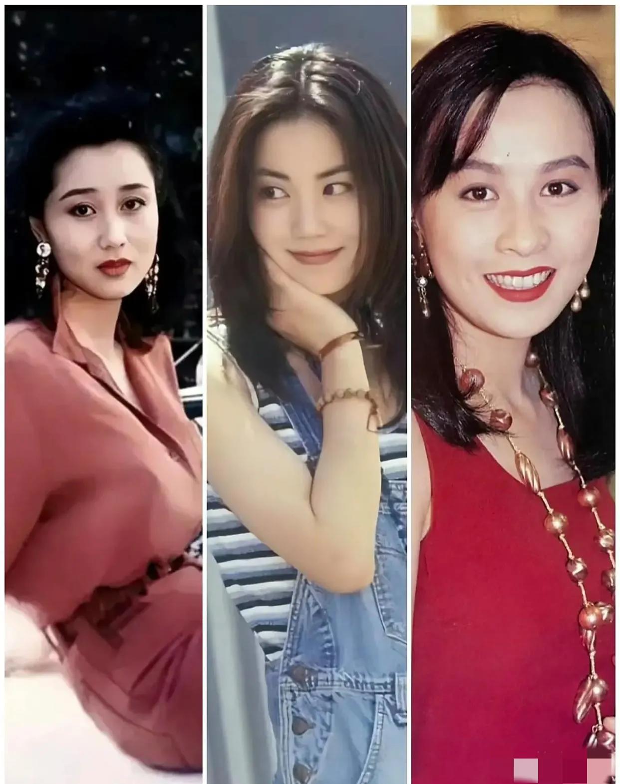 三位港星PK颜值，你觉得谁最美？画面中的利智柳眉杏眼，修项秀颈，唇如花瓣，胸