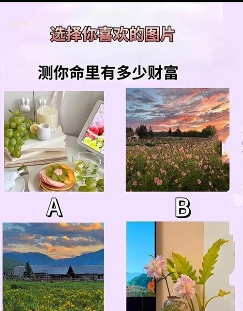 心理测试1318，选出你喜欢的图片，测试你命里有多少财富？#秋日领花茶#