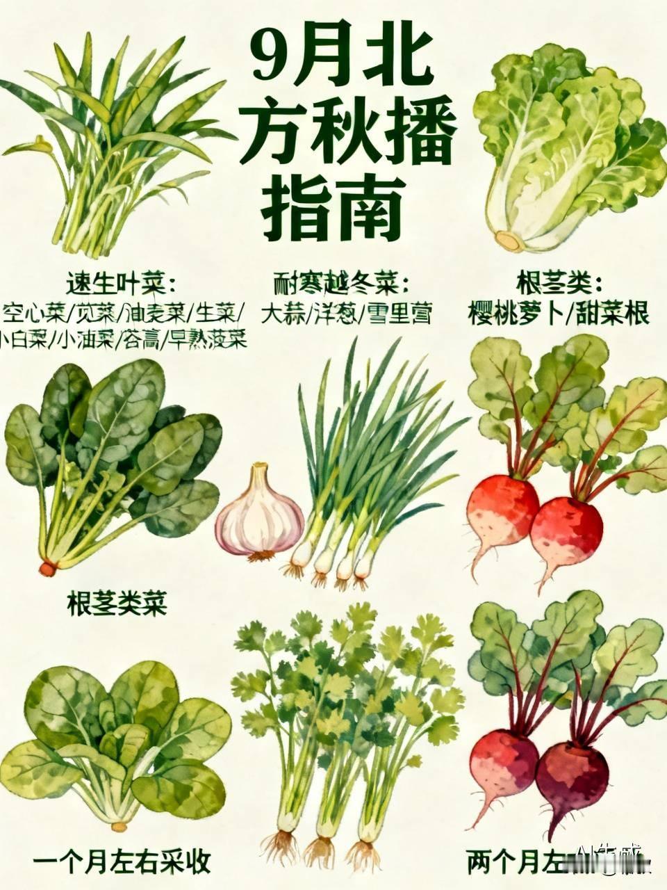 9月份北方能种啥菜，新手照着种不踩坑9月北方秋播正合适，天气转凉，适合种的