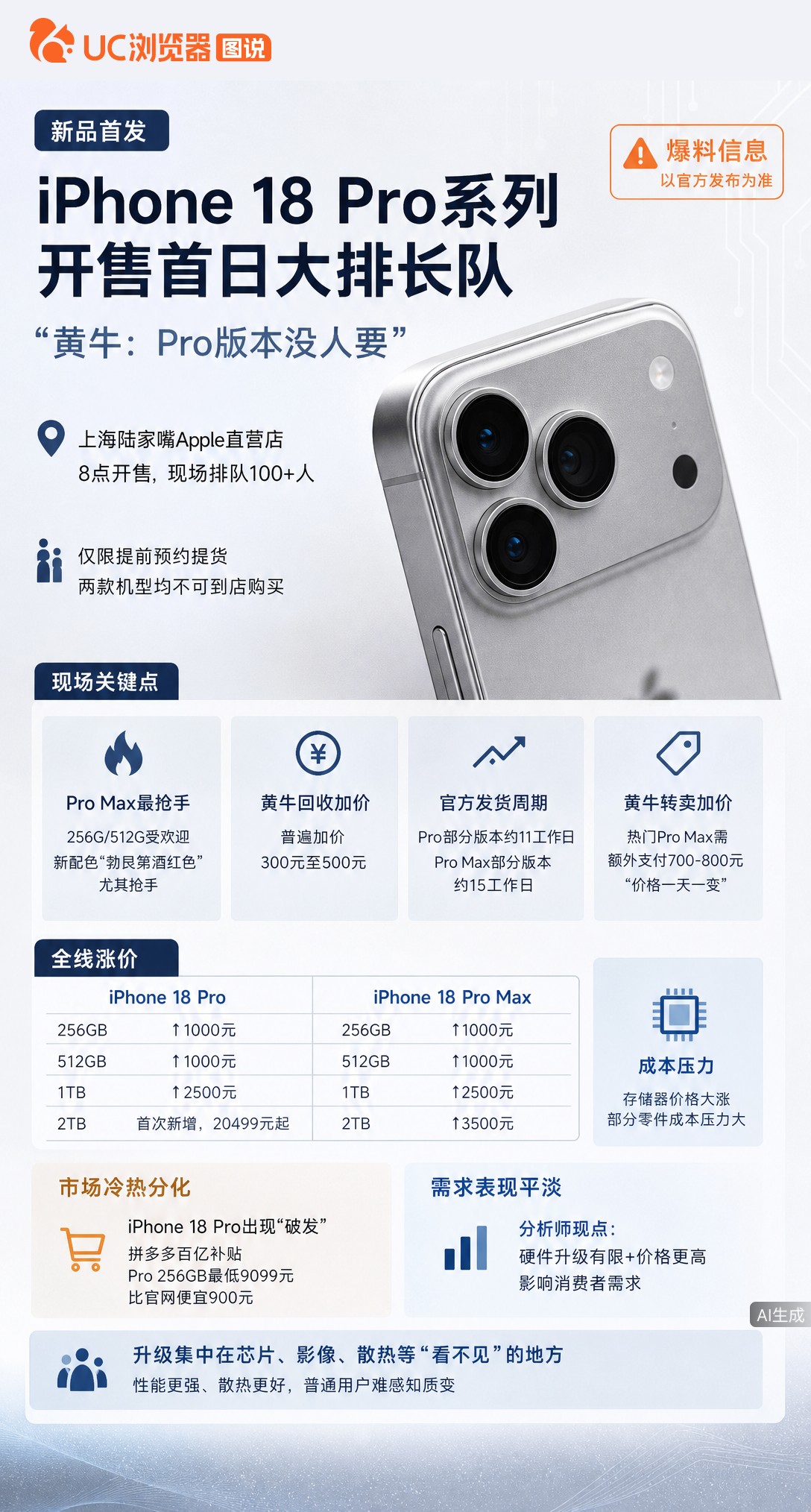 iPhone18Pro首销排队，黄牛却只抢Max加价500，Pro版反而没人要。电商已破发900元，