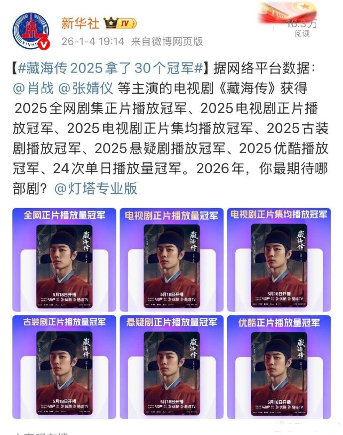 肖战《藏海传》开年喜讯！新华社出来报成绩，霸气权威