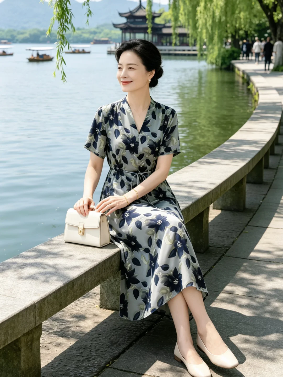 水墨风连衣裙👗裙摆飘荡，是夏日的温柔