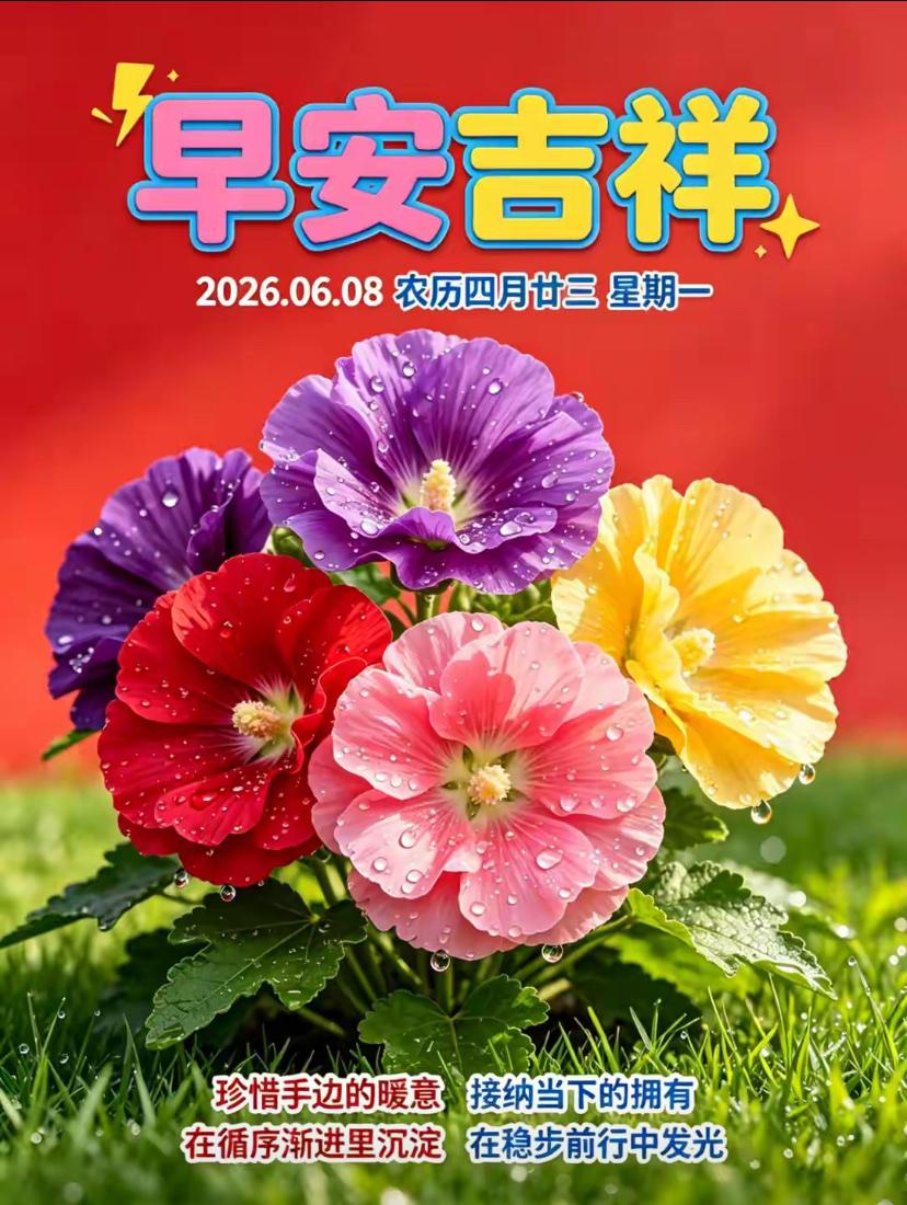🌺2026./6.8.晨光正好.心宁福长🌺☘️☀️伴着晨光迎来新一周，夏