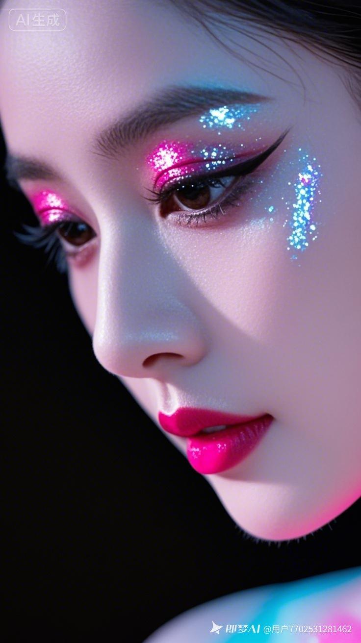 梦幻星空妆容，闪耀眼妆，粉嫩唇色，唯美少女风！🌟✨💄💋