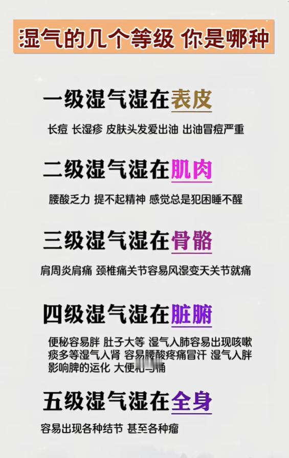 湿气层层深入：在皮肤易长痘、入关节易酸痛、侵全身易生结节