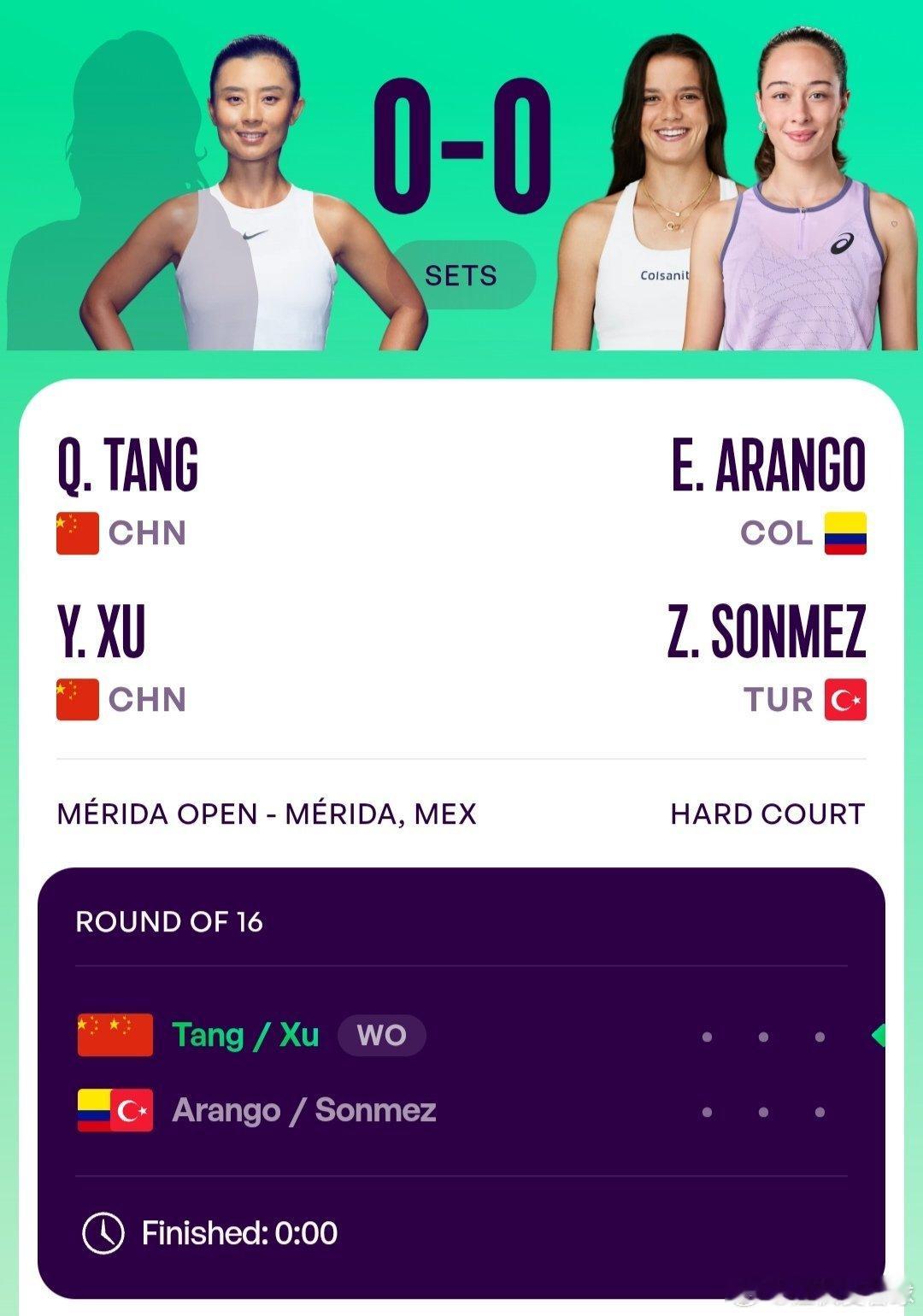 WTA500梅里达站🇲🇽女双第1轮汤千慧🇨🇳/徐一璠🇨🇳对手阿朗戈?