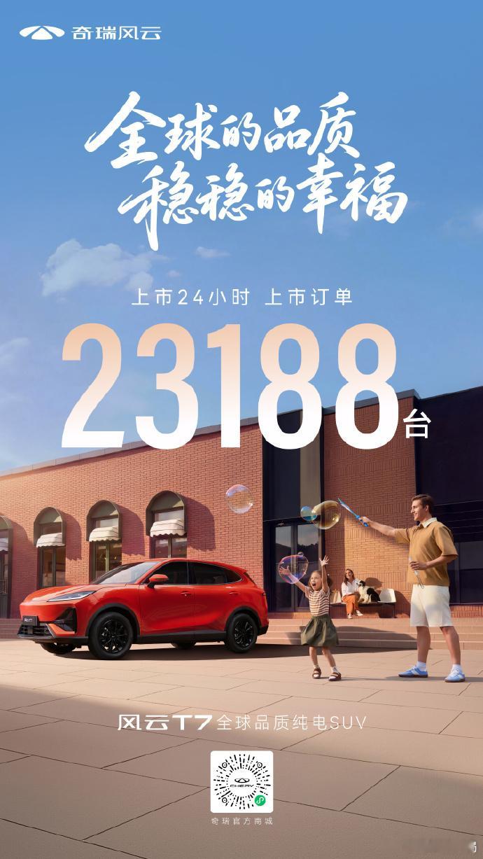 风云T7上市24小时订单超2万台新车情报局我们从获悉，奇瑞风云T7上市24小时