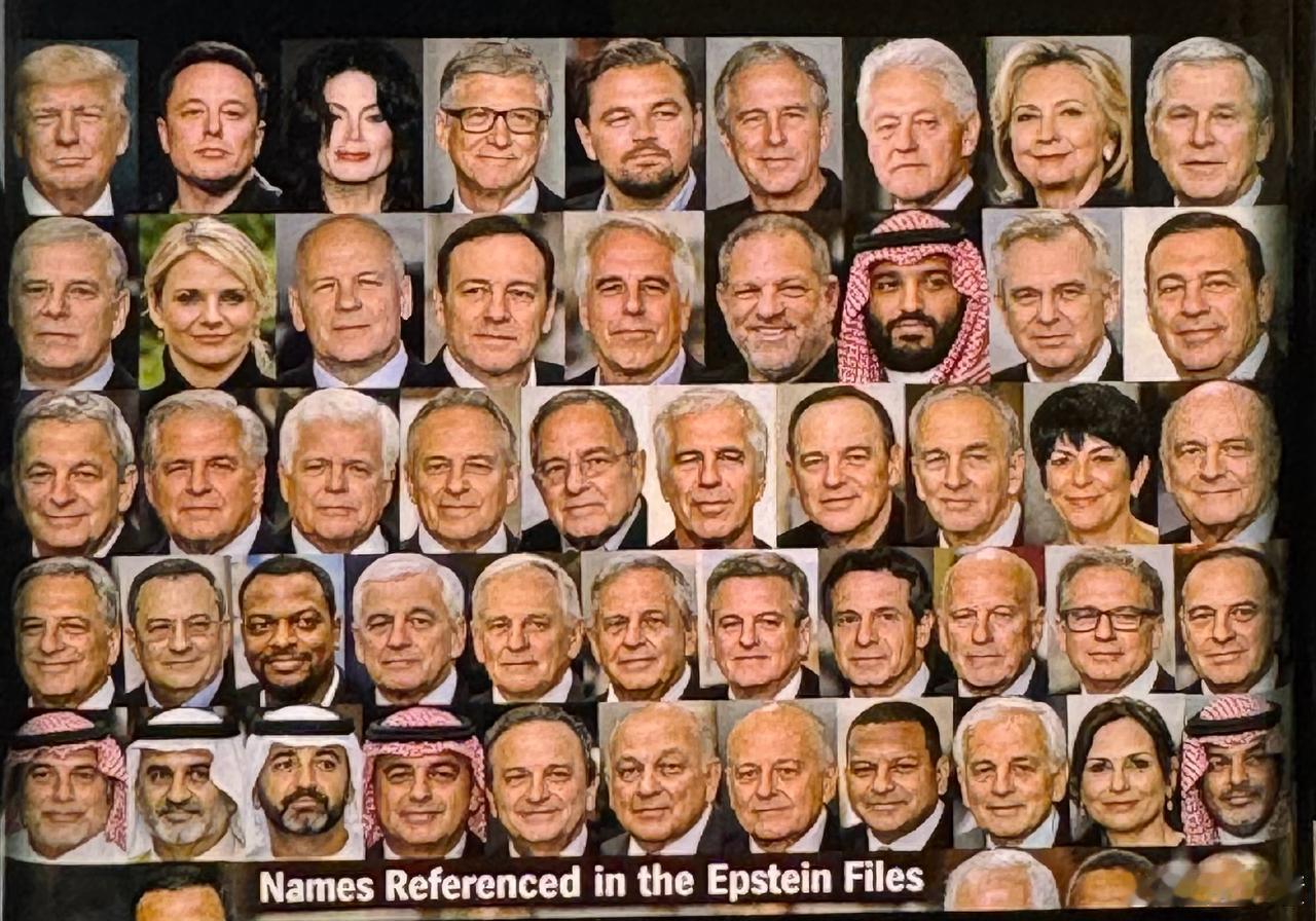 【“爱泼斯坦人种”之观察】‌着装统一化‌：绝大多数人物都身着深色西装或正装，