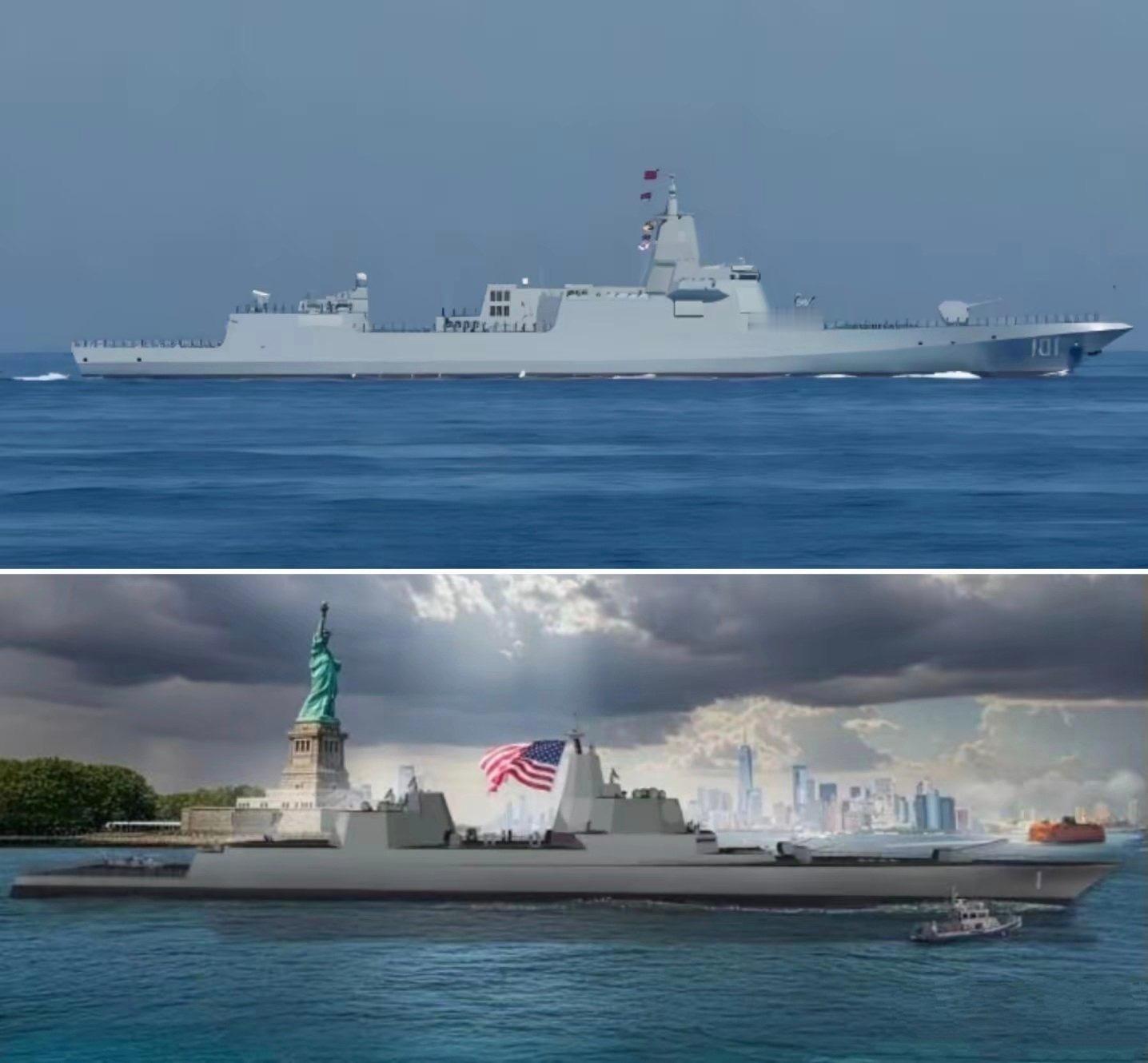 中国055型万吨大驱VS美国“特朗普”级战列舰!论PPT能力，老美确实比