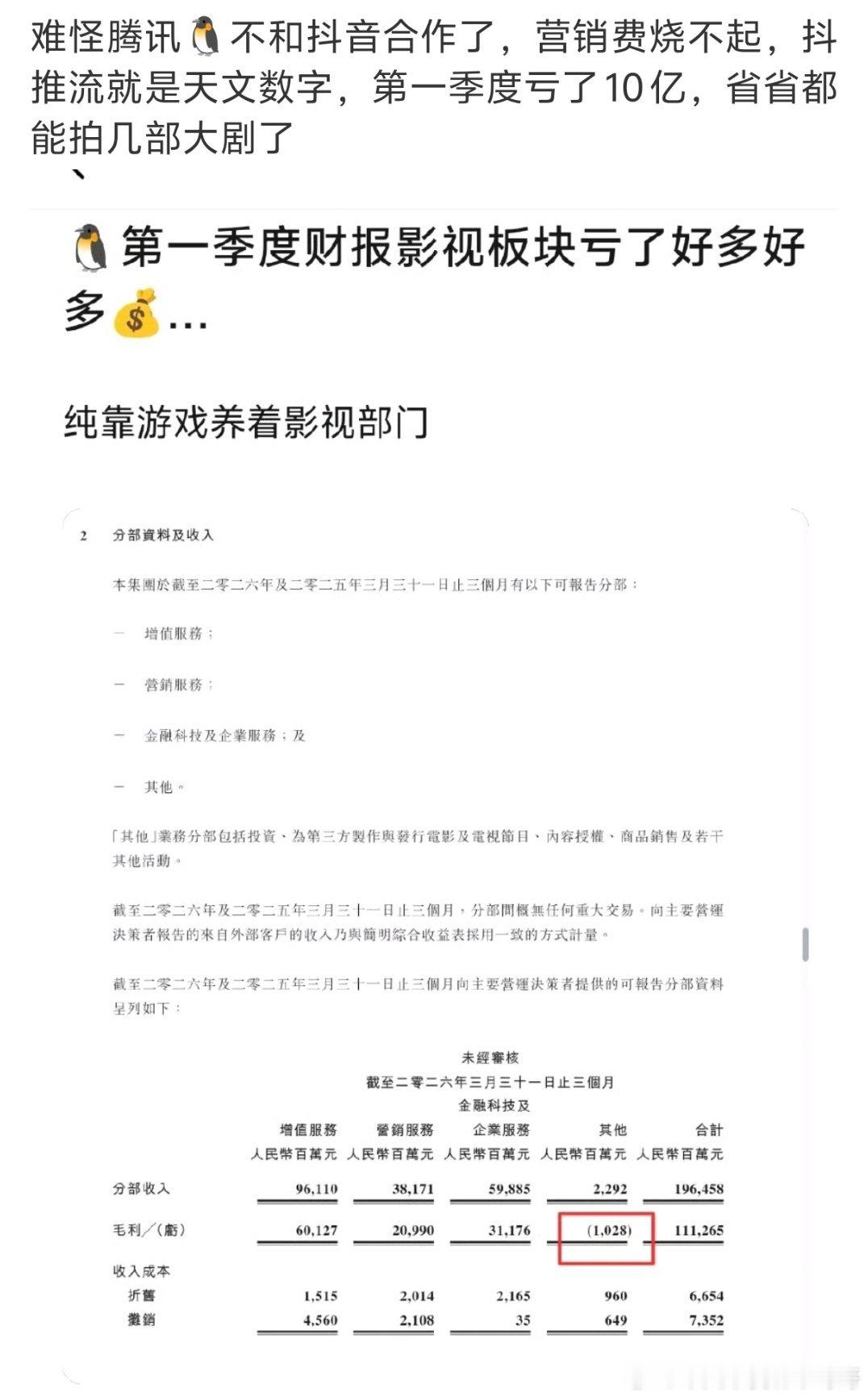 虽然腾讯影视确实亏的厉害，但谁让腾讯游戏真的养的起呢