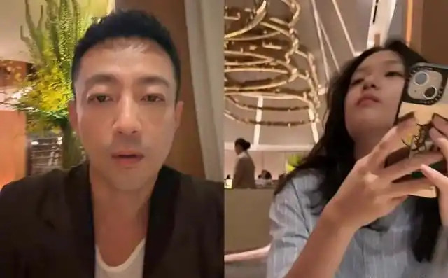 汪小菲香港带女用餐引围观，一个挡脸动作惹争议，甩头瞬间却复刻大S