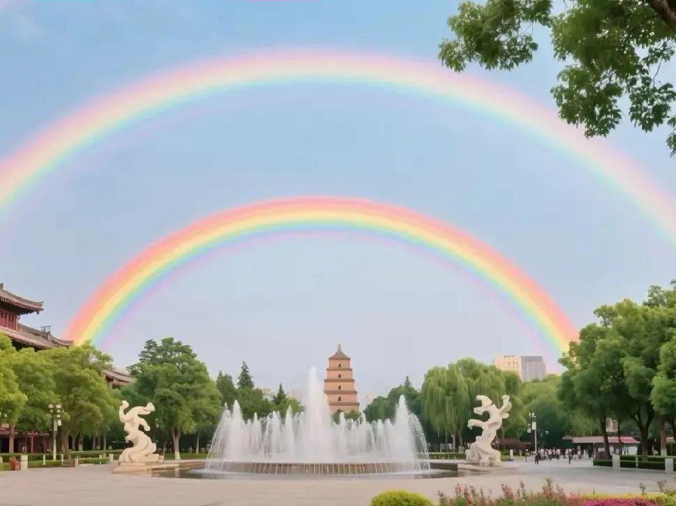 西安红，虹到了天上！西安，虹到天上！西安红，在大唐不夜城的人山人海里，西安红