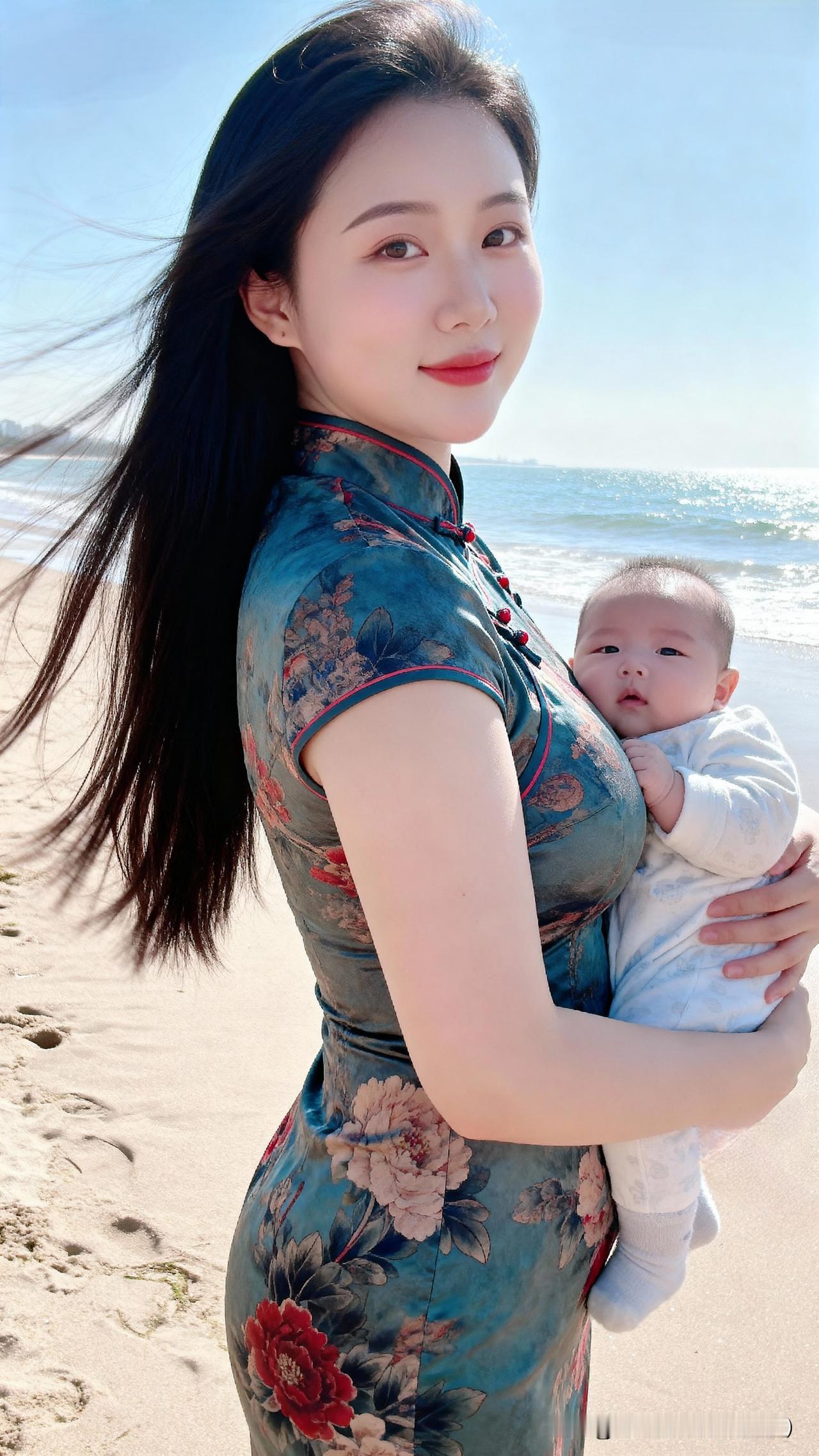 海畔的温柔浪涛拍岸的节奏，是她心跳的回响。海风里咸湿的气息，混着她发丝间的暖