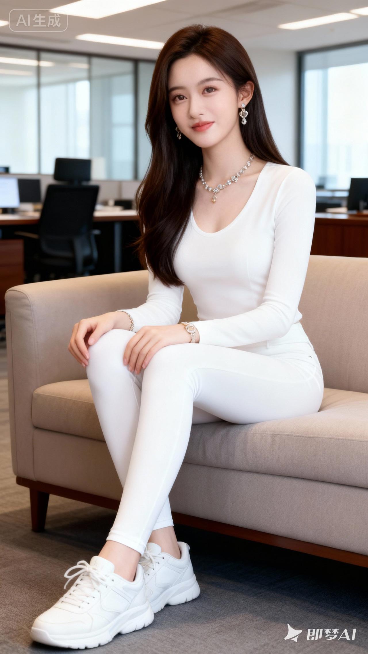 优雅职场风，白色套装搭配珍珠项链，尽显女性魅力！