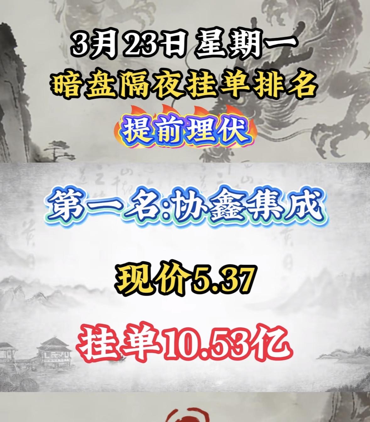 3月23日暗盘隔夜挂单一览表华电能源这波有点意思啊！3月23日暗盘隔夜挂单，