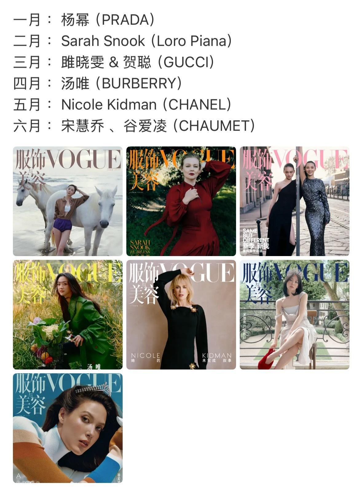 你vogue今年的人选真的是太有水准了1月杨幂、2月SarahSnook、3月超