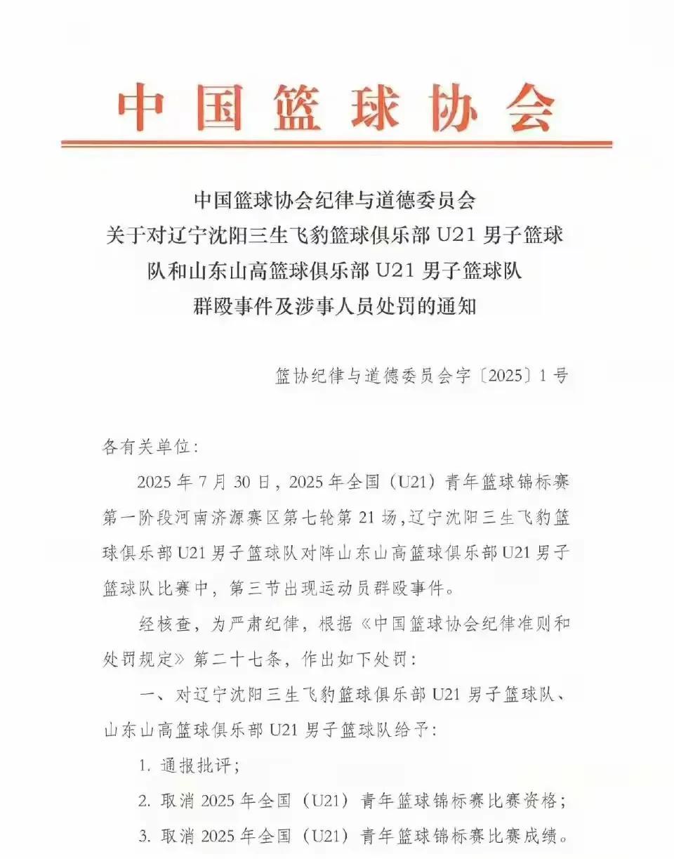 辽宁队7人对付不了山东队10人！一场比赛17人群殴，此风不可长！今天，中国篮协