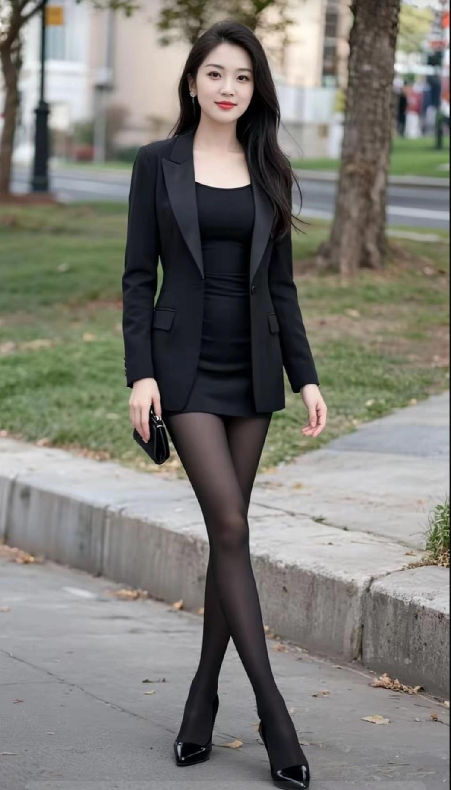 穿搭指南：黑色西装裙+高跟鞋，自信满满！