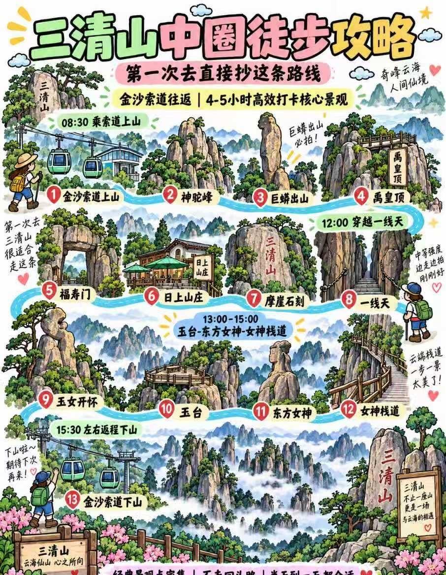 三清山中圈徒步攻略｜金沙索道往返如果第一次到三清山，希望兼顾经典景观、徒步体验