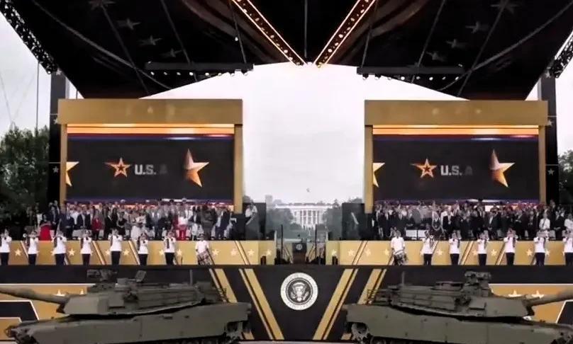 看了美国遛弯式的阅兵仪式，就想笑，特朗普一众要员躲在防弹玻璃后面观看，携妻带子，