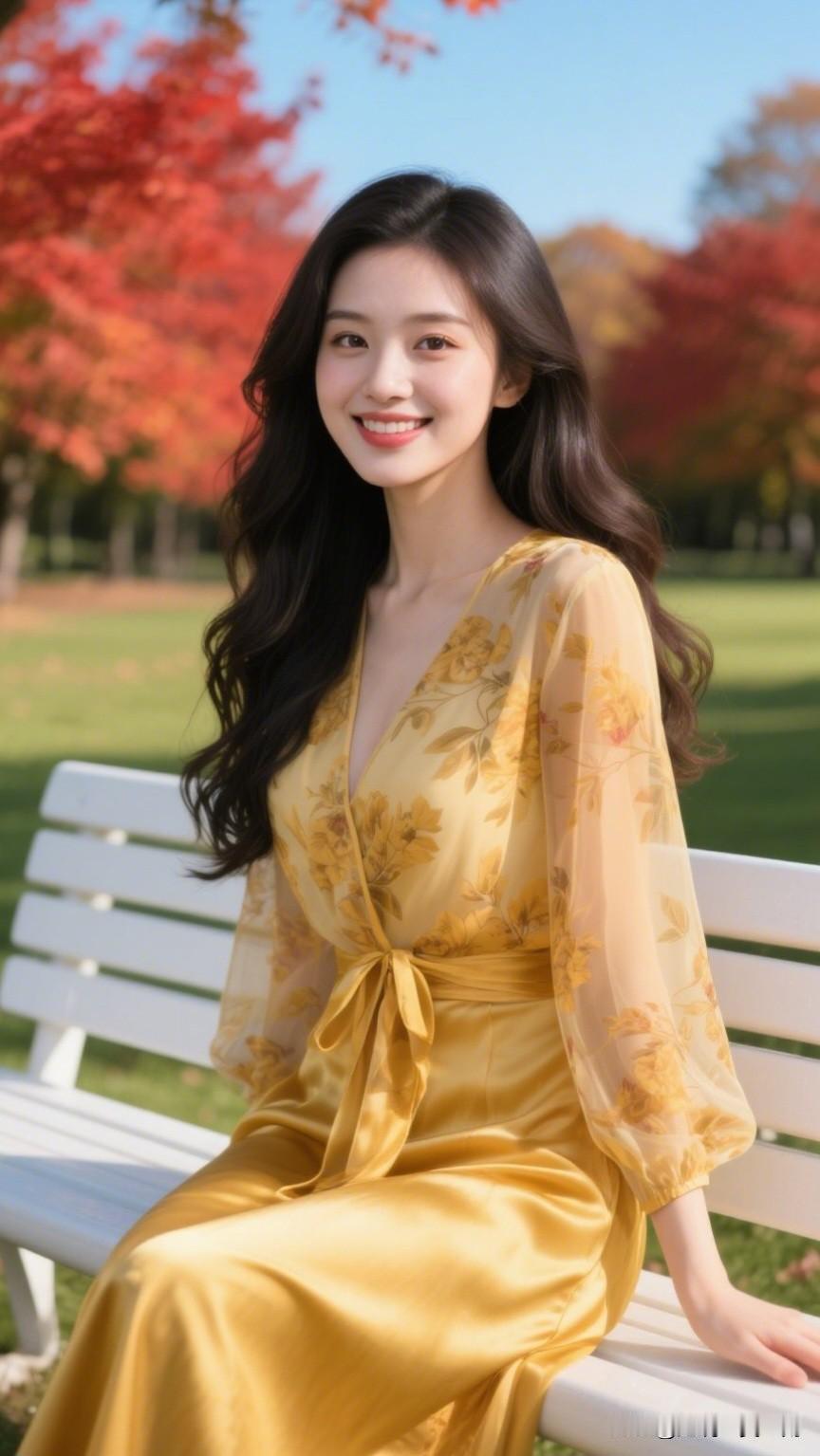 秋日芳华映笑颜，花影摇曳似流年。爱笑的女人魅力十足，你觉得呢秋日暖阳下，金发少