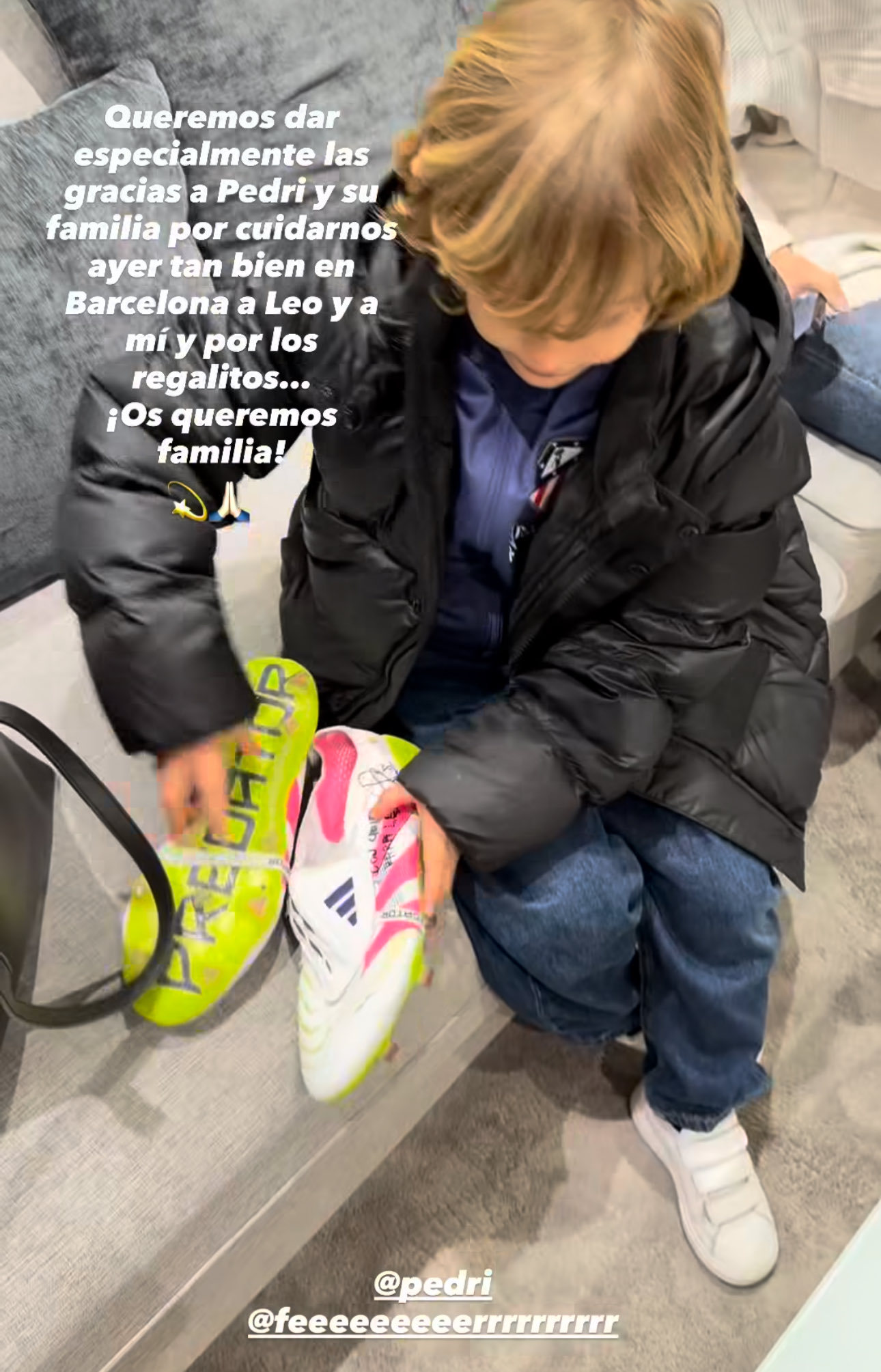 马竞球员科克的妻子：我们特别感谢佩德里和他的家人昨天在巴塞罗那热情接待了我和莱