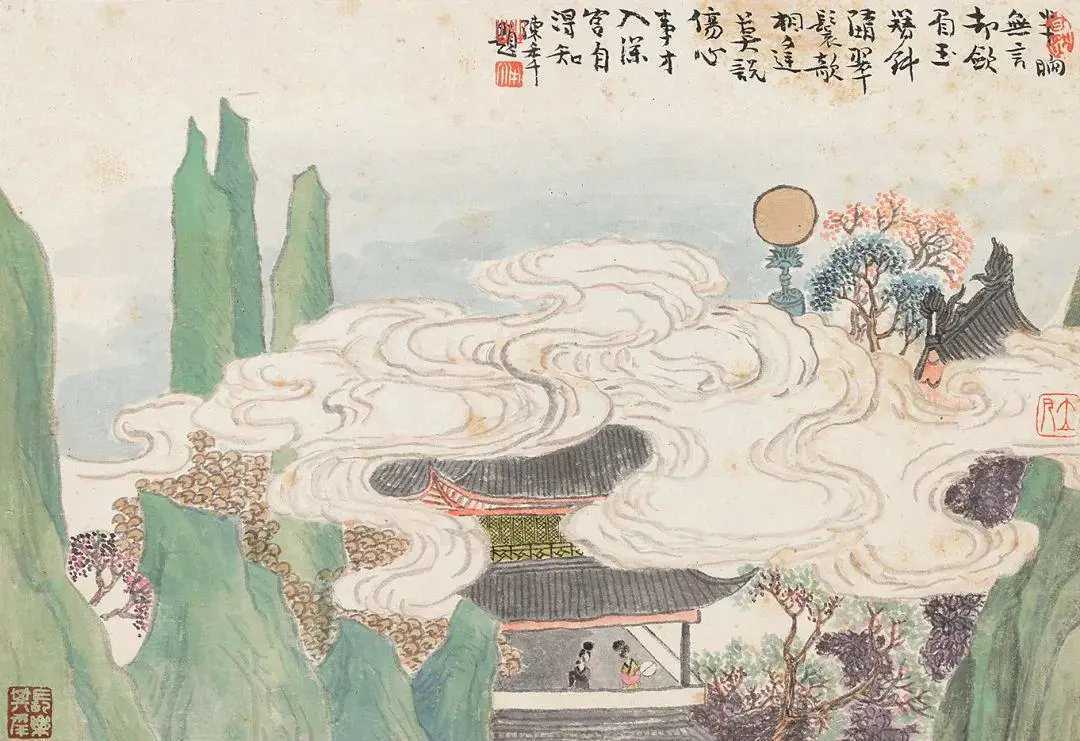 任预诗意册，设色清丽，古朴雅致。任预（1853年—1901年），一名豫，字立凡，