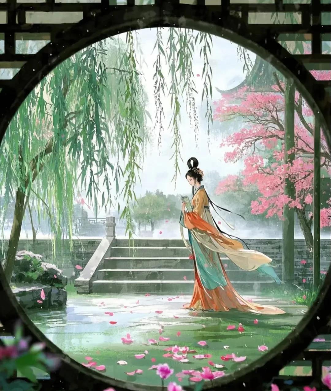 #下联：淡淡淡寒烟落花雨，求上联#上联：幽幽幽古巷飘柳风下联：淡淡淡寒烟落