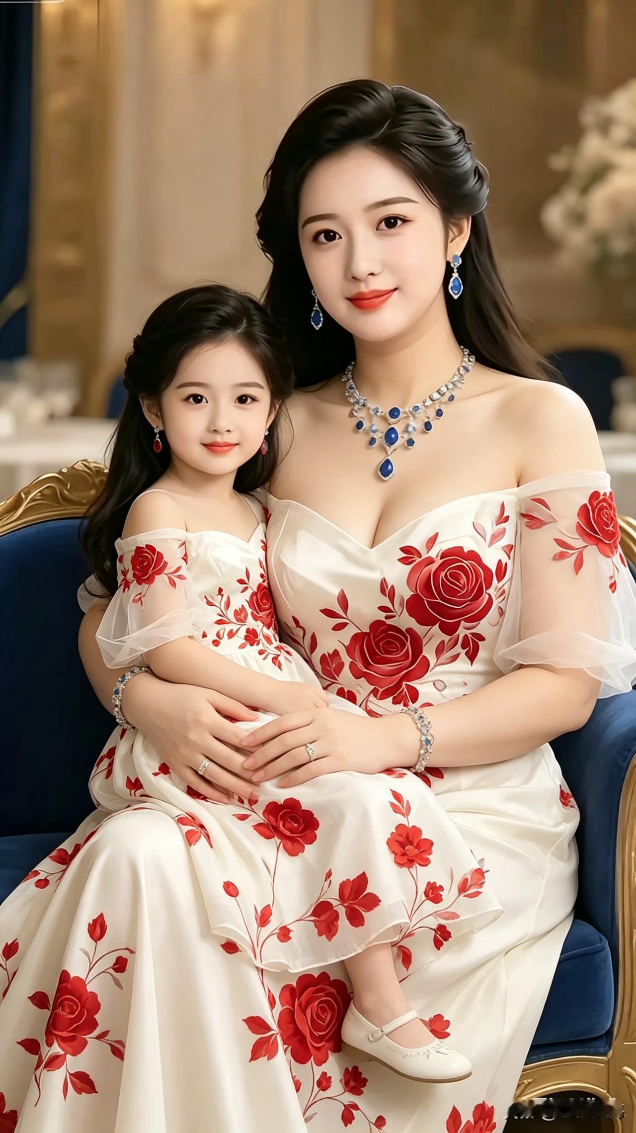 《观母抱幼子图》鬓畔花影映春衫，怀拥娇儿笑貌憨。眉眼盈盈如复制，鼻唇袅袅若同