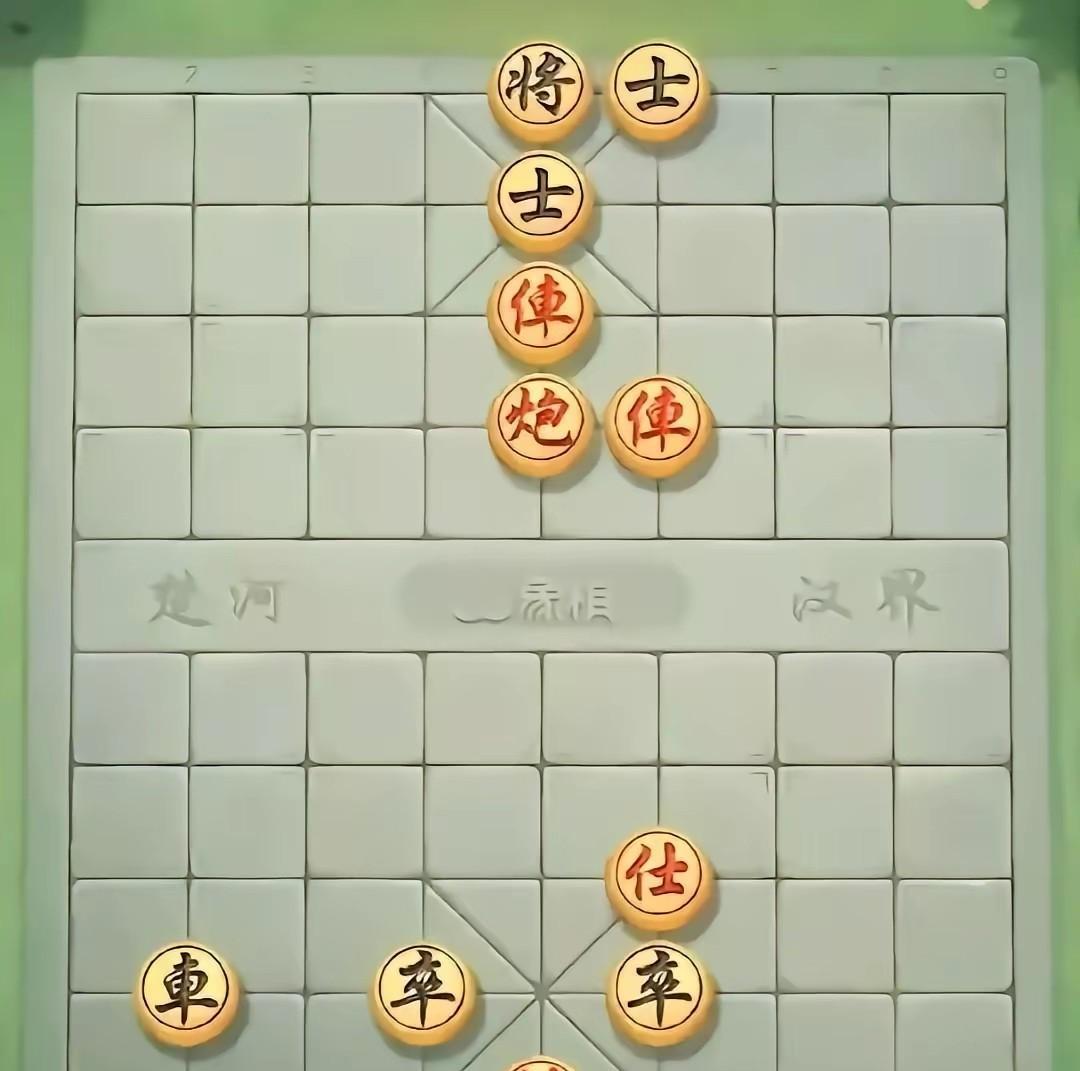 杀法精妙绝伦，难以想象！眼看要输棋，红棋居然能反败为胜，一炮定乾坤。如图，黑棋