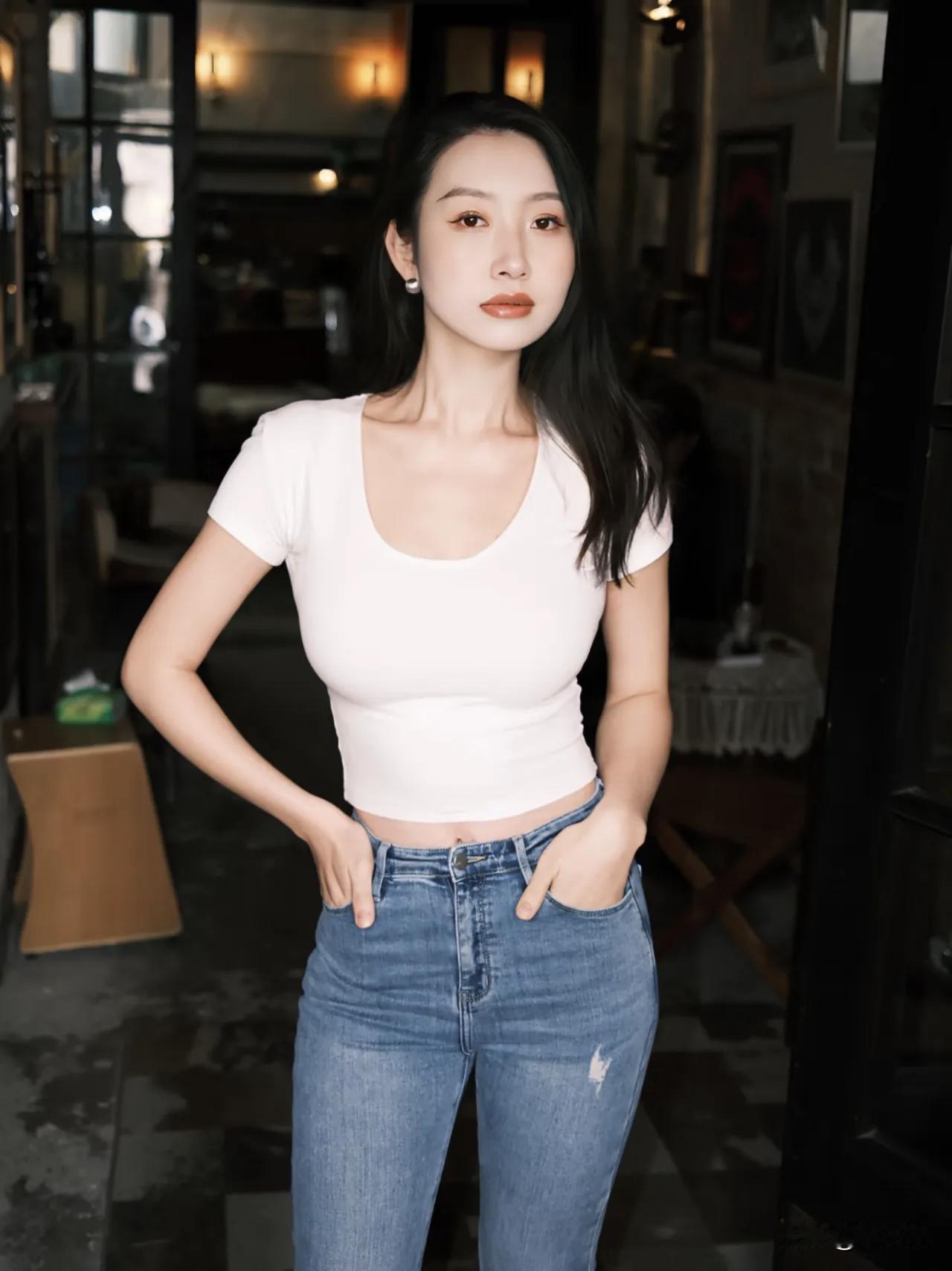 暖灯漫染木阶廊，素袂轻扬立画堂。乌发垂肩凝黛色，明眸流盼带霞光。蛮腰一束裁云