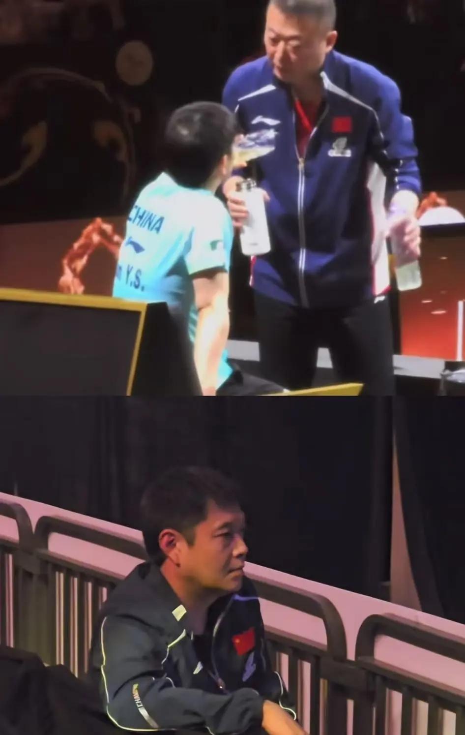 莎莎打帕拉南那场，坐下休息时，台下邱贻可伸直背斜身坐着，这是紧张的表现。看着爱