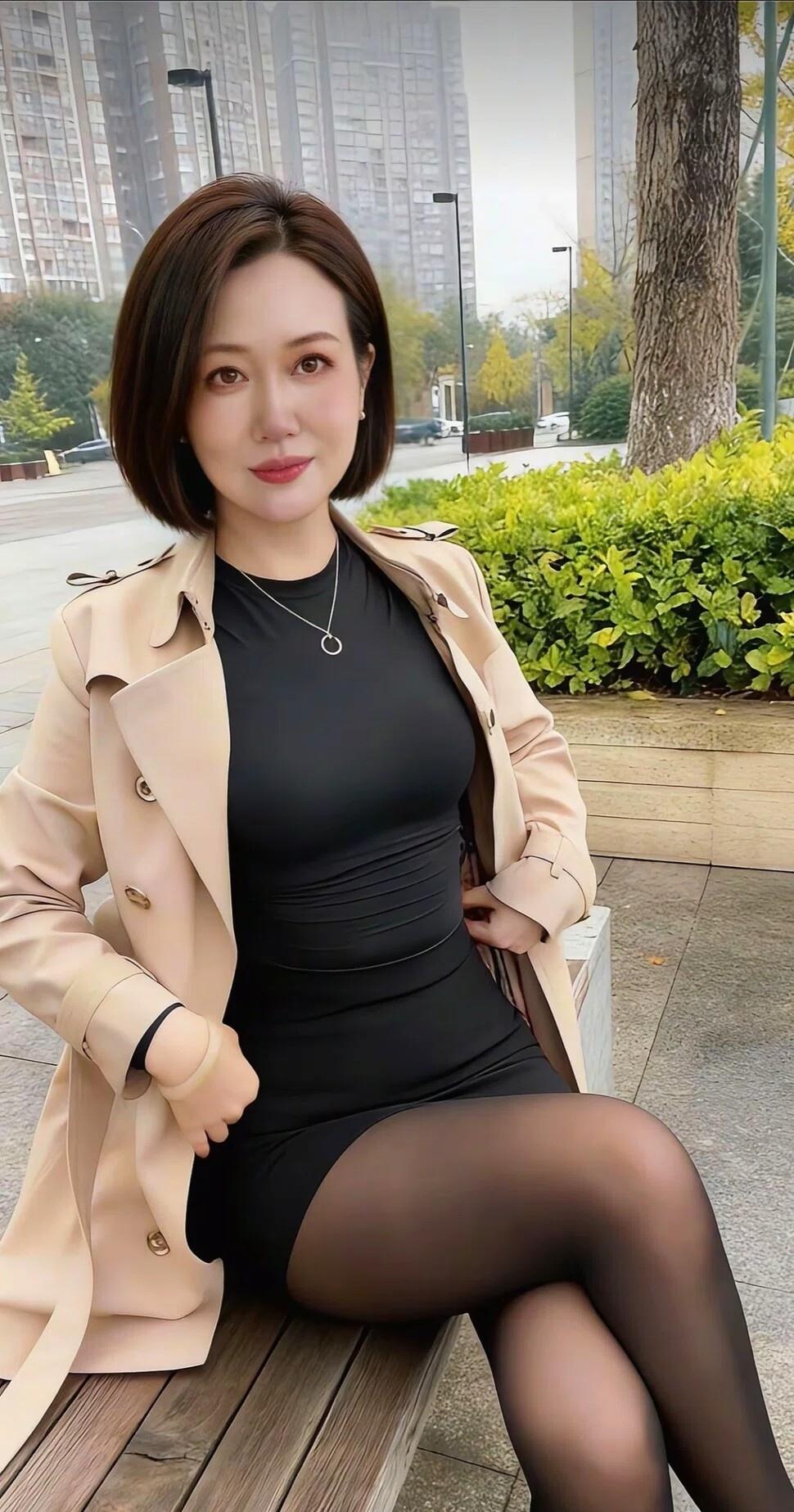 都市优雅风，黑裙与米色风衣的完美搭配，尽显时尚魅力！👗🧥💄