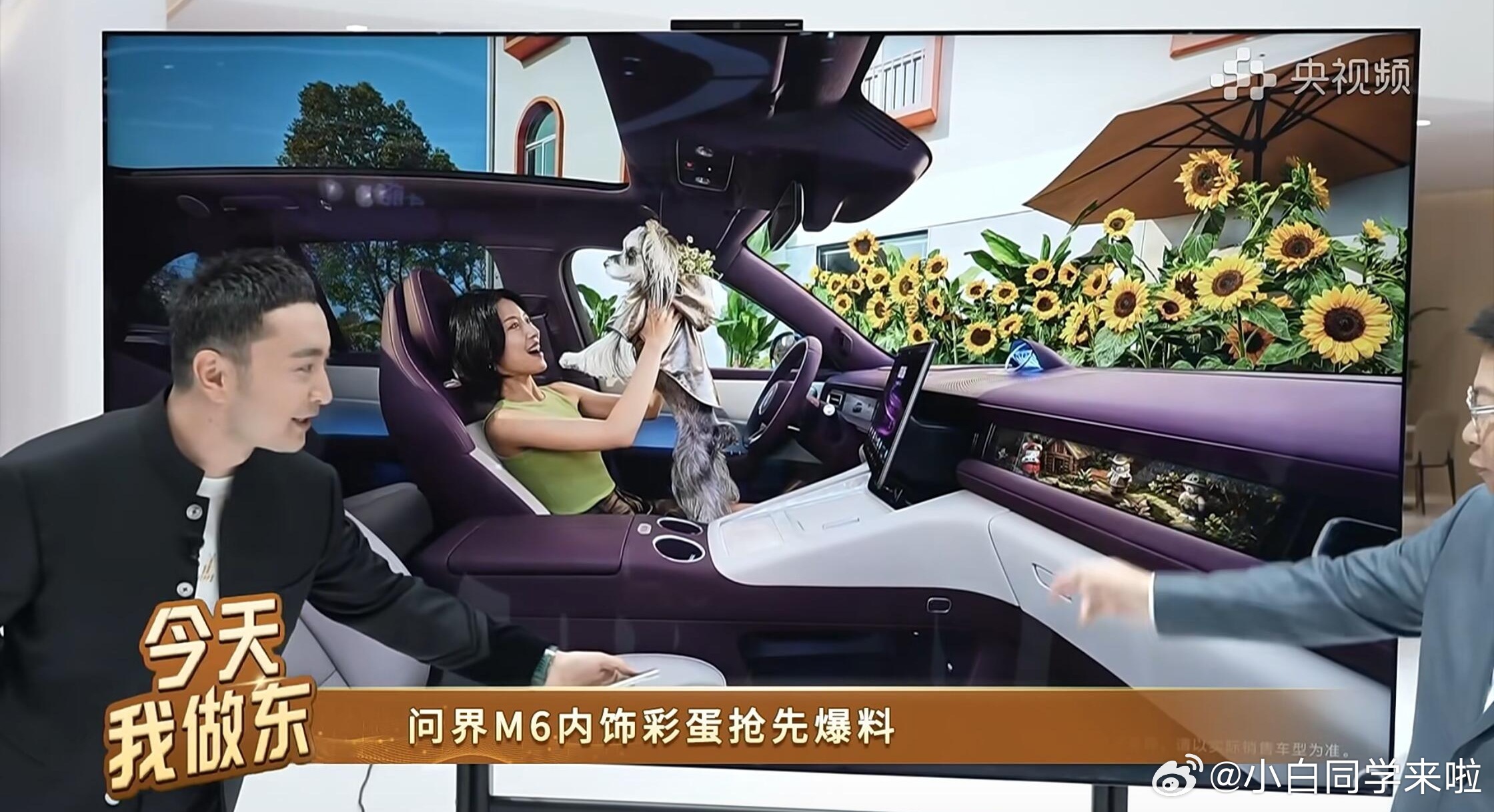 问界M6内饰就这样曝光了，细节还是挺多的，和大家分享下。1、内饰紫白配色，有点