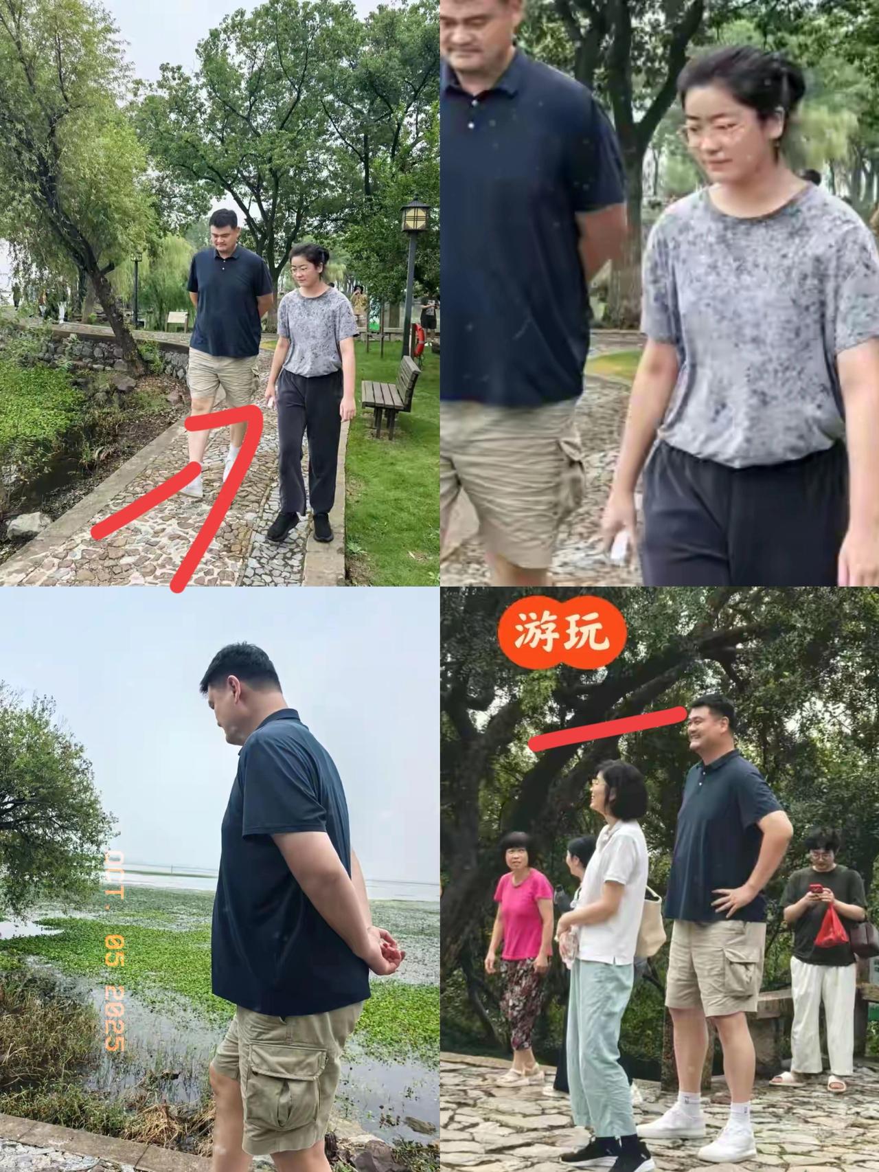 姚明一家游苏州太湖，15岁女儿打扮太老气，岳母出镜瘦又高超170作为四分之一