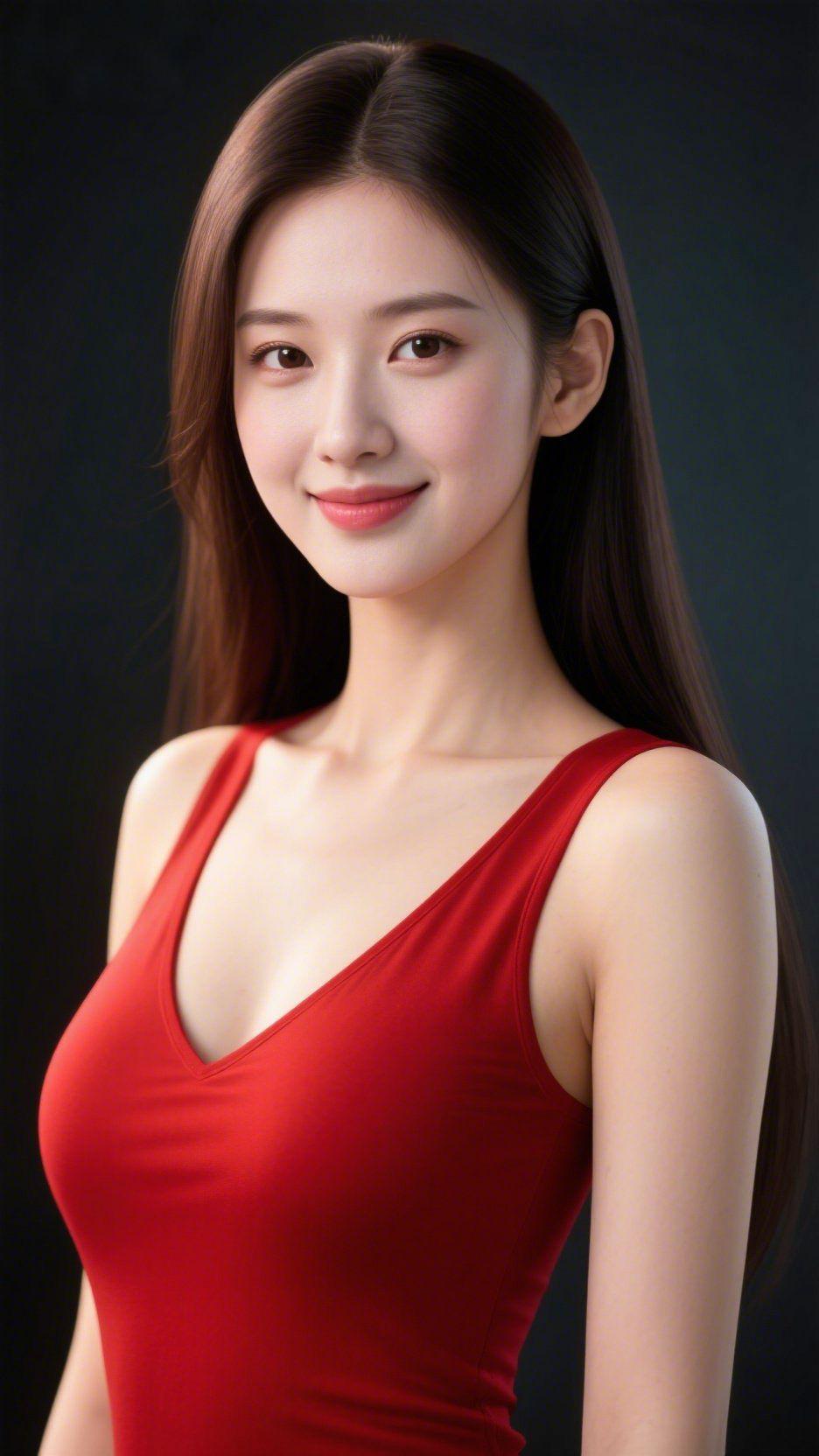 红蕴温柔里一抹正红，揉进了时光的温柔。长发如丝轻垂肩头，那抹红衫似撷来的晨