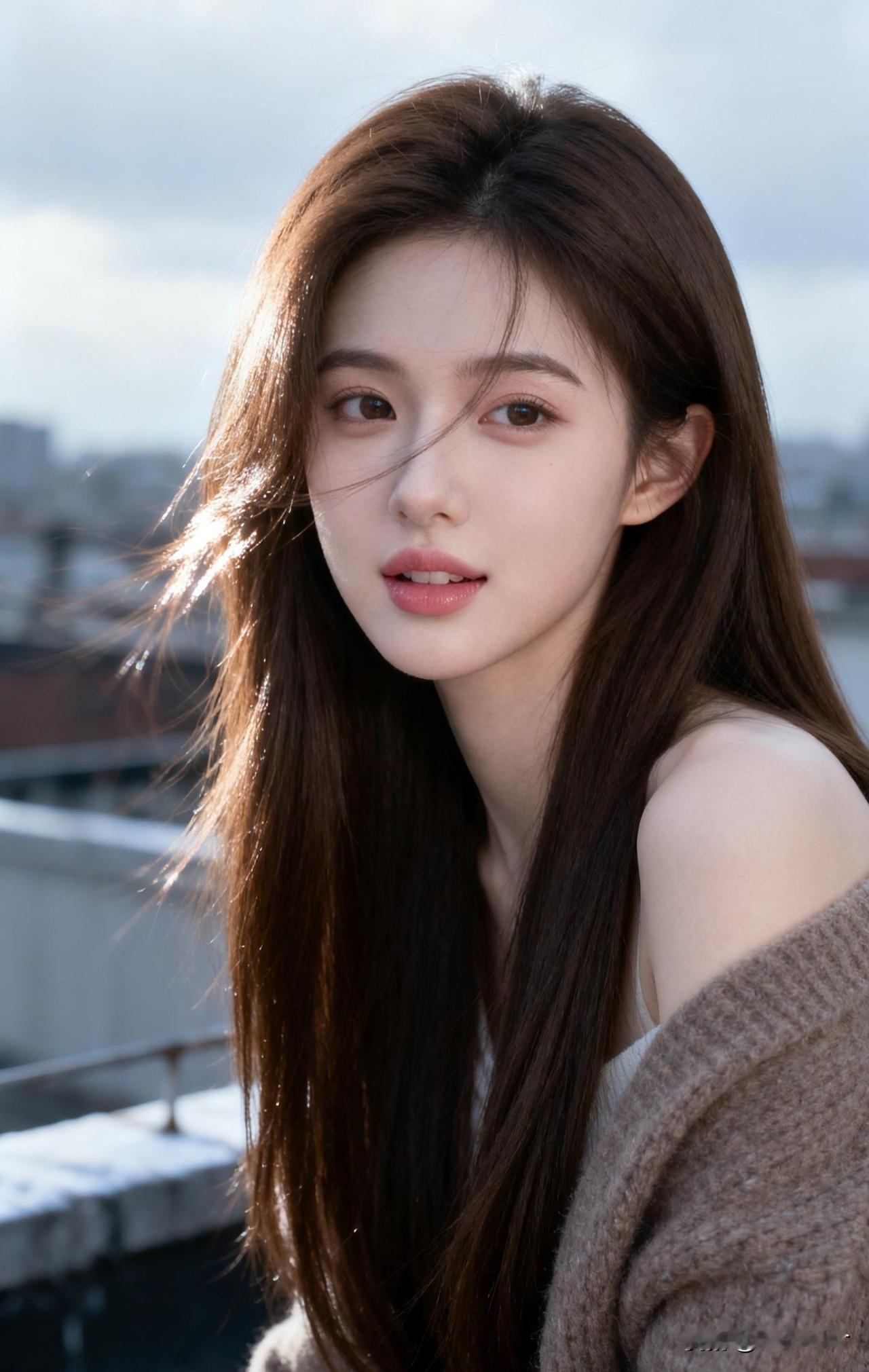 阳光洒落，温柔少女，城市天际线作背景，美不胜收！🌞👩‍❤️‍💋‍👩