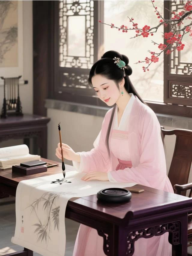 上联：挥毫纳福迎嘉运，下联：翰墨飘香接财神。