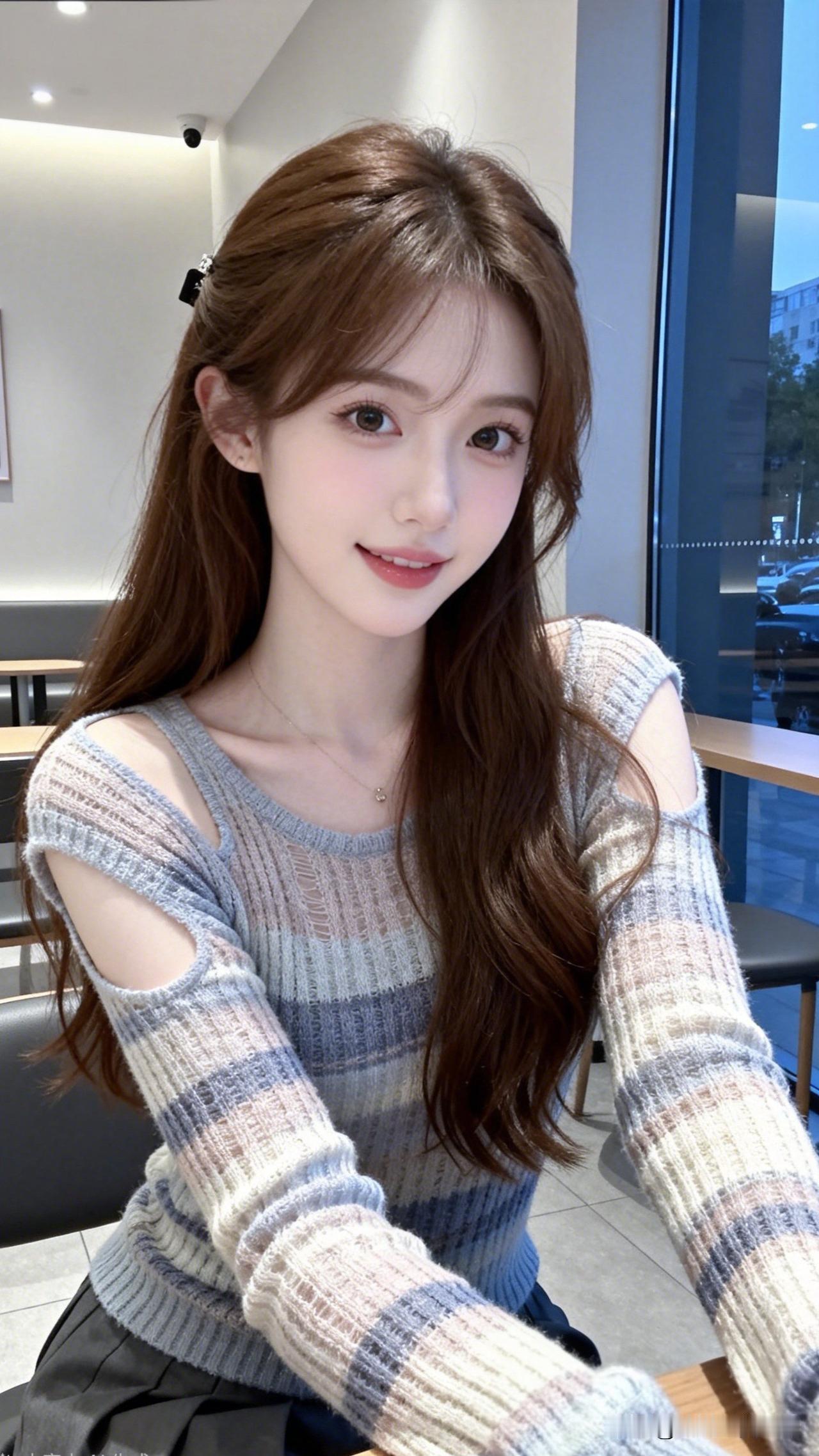 什么样的女生让人过目难忘?元气少女在咖啡馆的甜美自拍📸