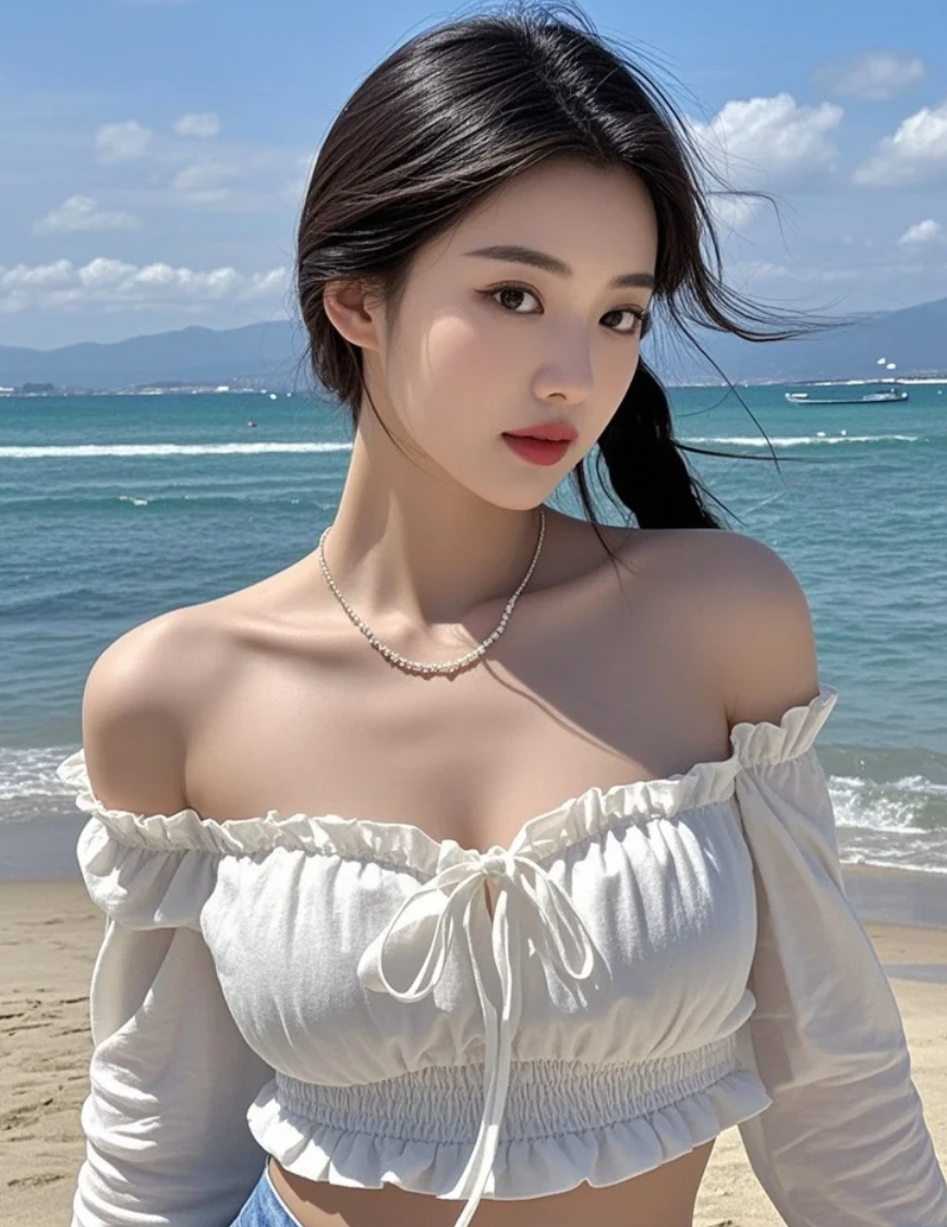 她望着远方的海，像在等一个不会回来的人