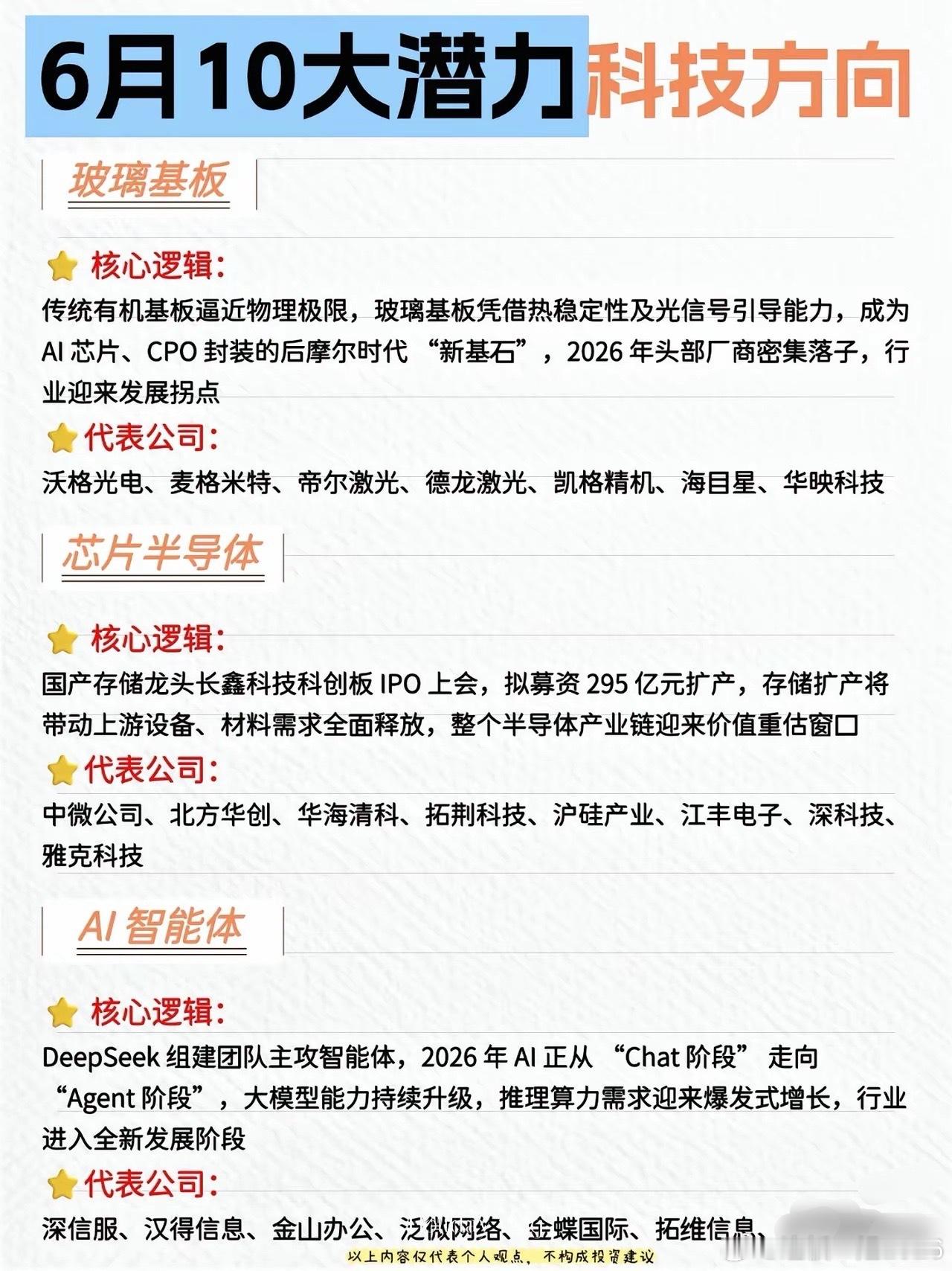 6月科技方向有不少潜力股。人工智能领域持续火热，大模型不断迭代，像ChatGPT